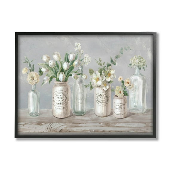 Stupell Industries Traditional Flower Arrangement Vases Painting Black Framed Art Print Wall Art, Design by Danhui Nai