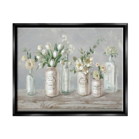 Stupell Industries Traditional Flower Arrangement Vases Painting Jet Black Floating Framed Canvas Print Wall Art, Design by Danhui Nai