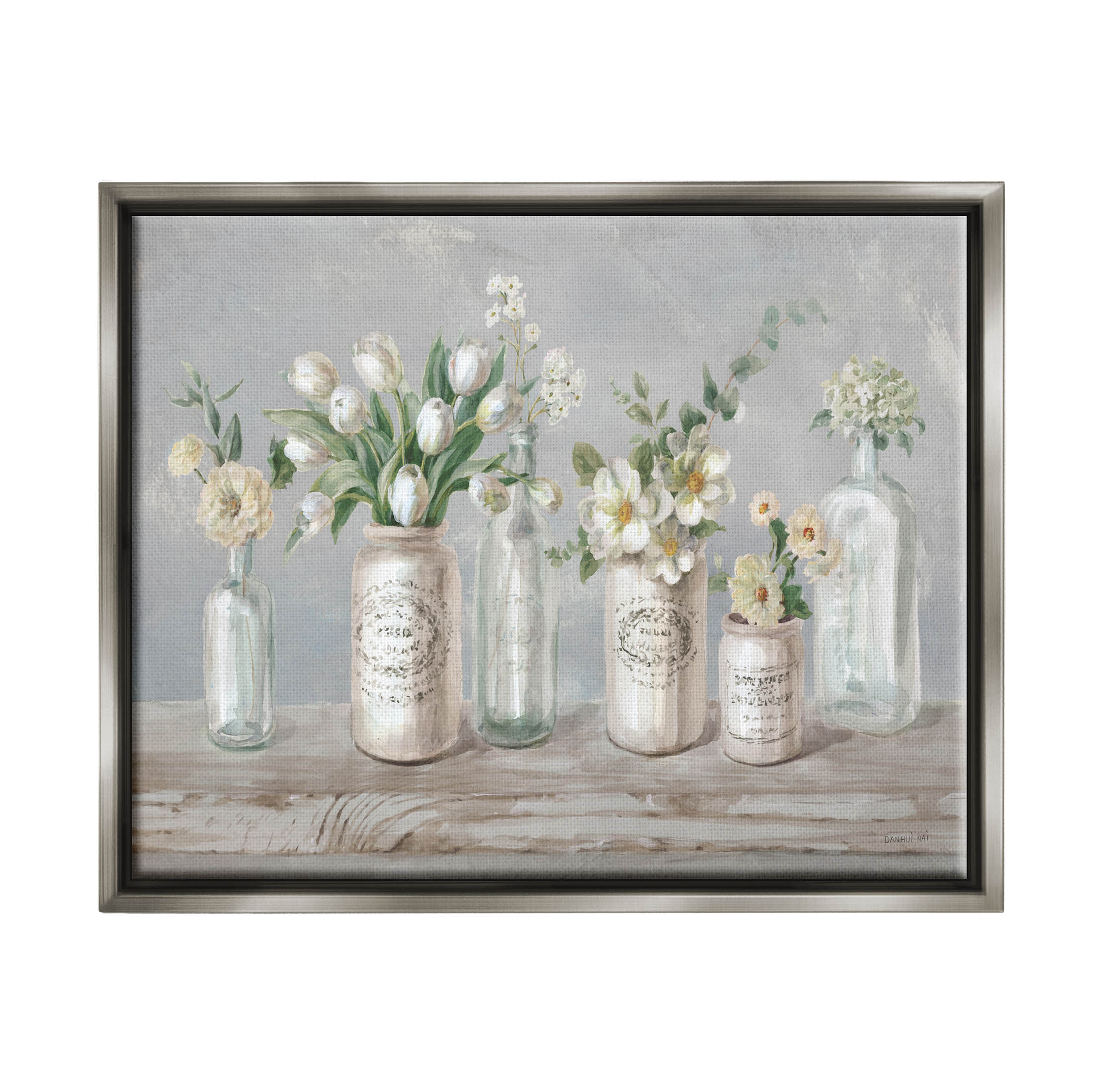 Stupell Industries Traditional Flower Arrangement Vases Painting Luster Gray Floating Framed Canvas Print Wall Art, Design by Danhui Nai