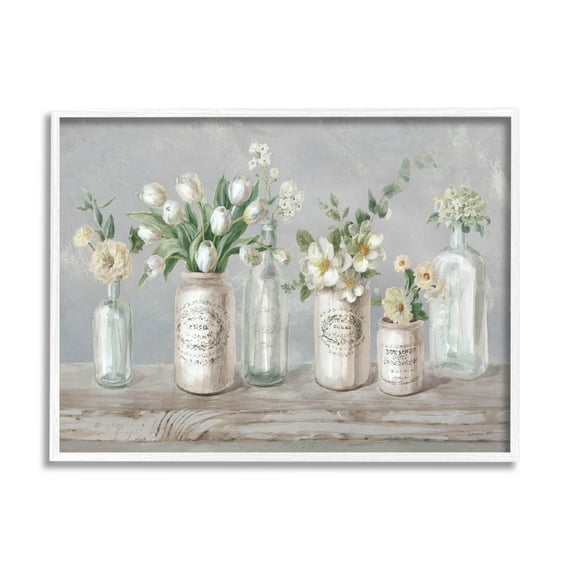 Stupell Industries Traditional Flower Arrangement Vases Painting White Framed Art Print Wall Art, Design by Danhui Nai