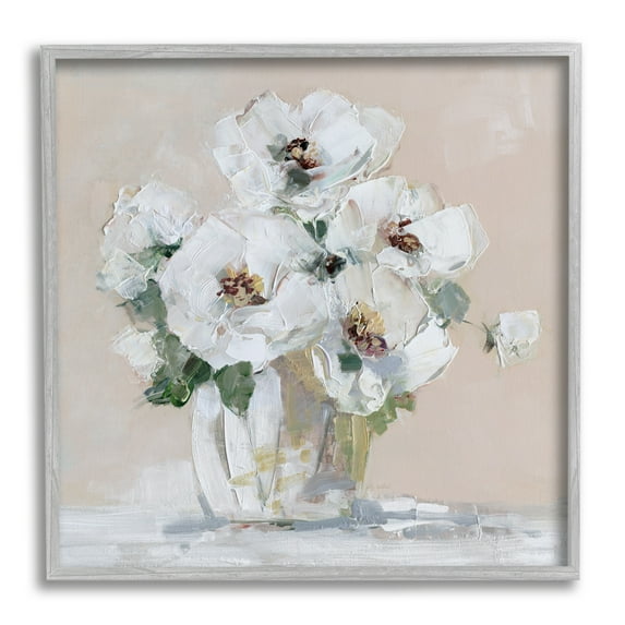 Stupell Industries Traditional Flower Blossom Bouquet Delicate White Petals Painting Gray Framed Art Print Wall Art, Design by Sally Swatland