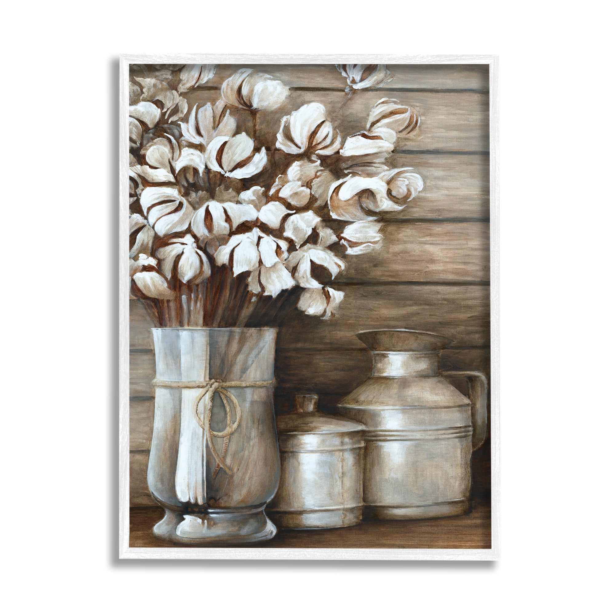Stupell Industries Traditional Flower Bouquet Rustic Country Cans Painting White Framed Art Print Wall Art, Design by White Ladder