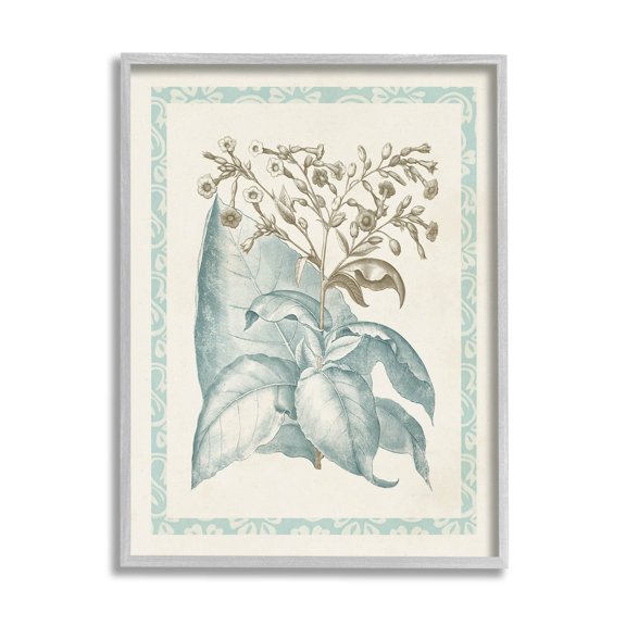 Stupell Industries Traditional Flower Leaf Border Graphic Art Gray Framed Art Print Wall Art, Design by Vision Studio