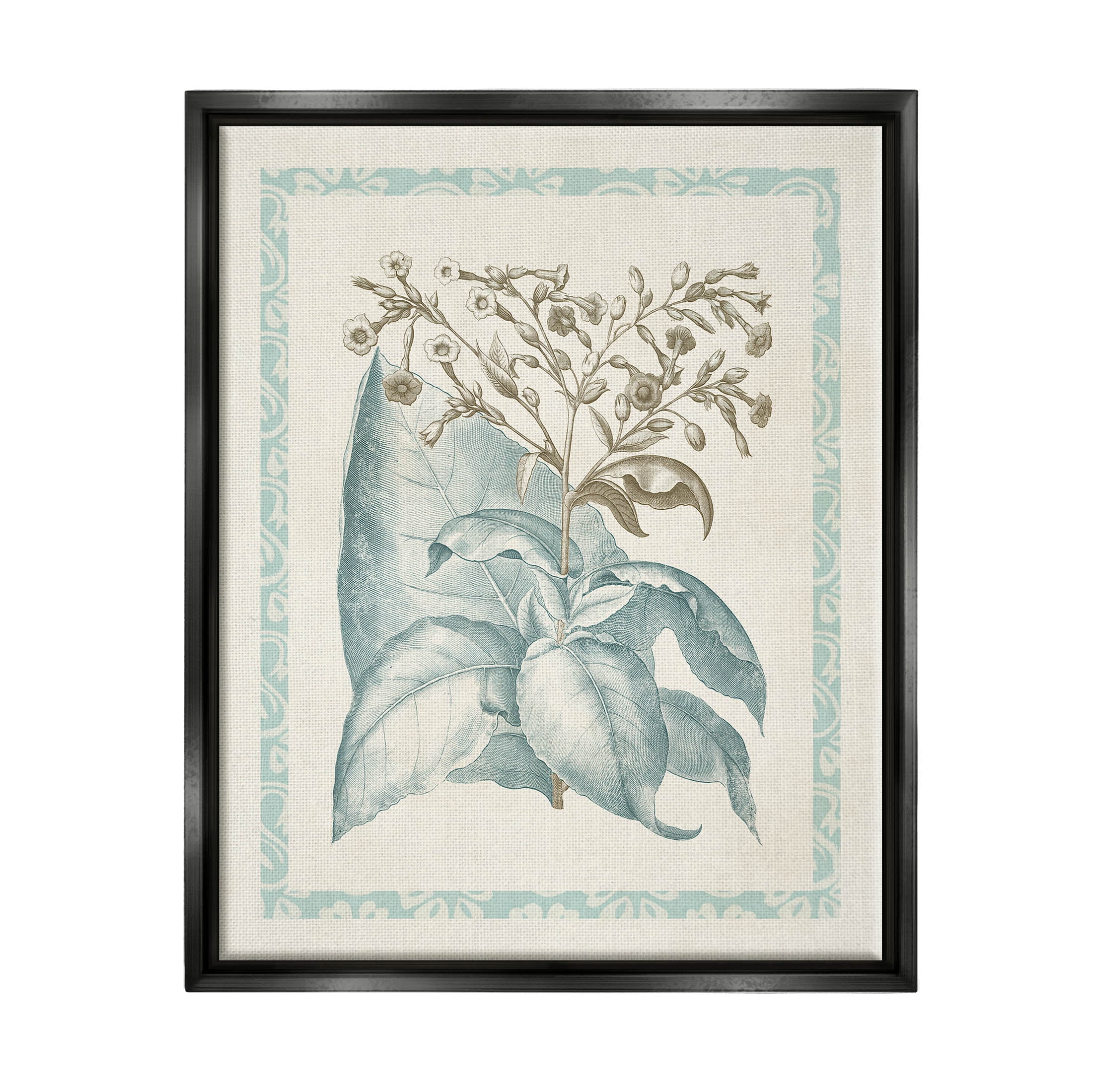 Stupell Industries Traditional Flower Leaf Border Graphic Art Jet Black Floating Framed Canvas Print Wall Art, Design by Vision Studio