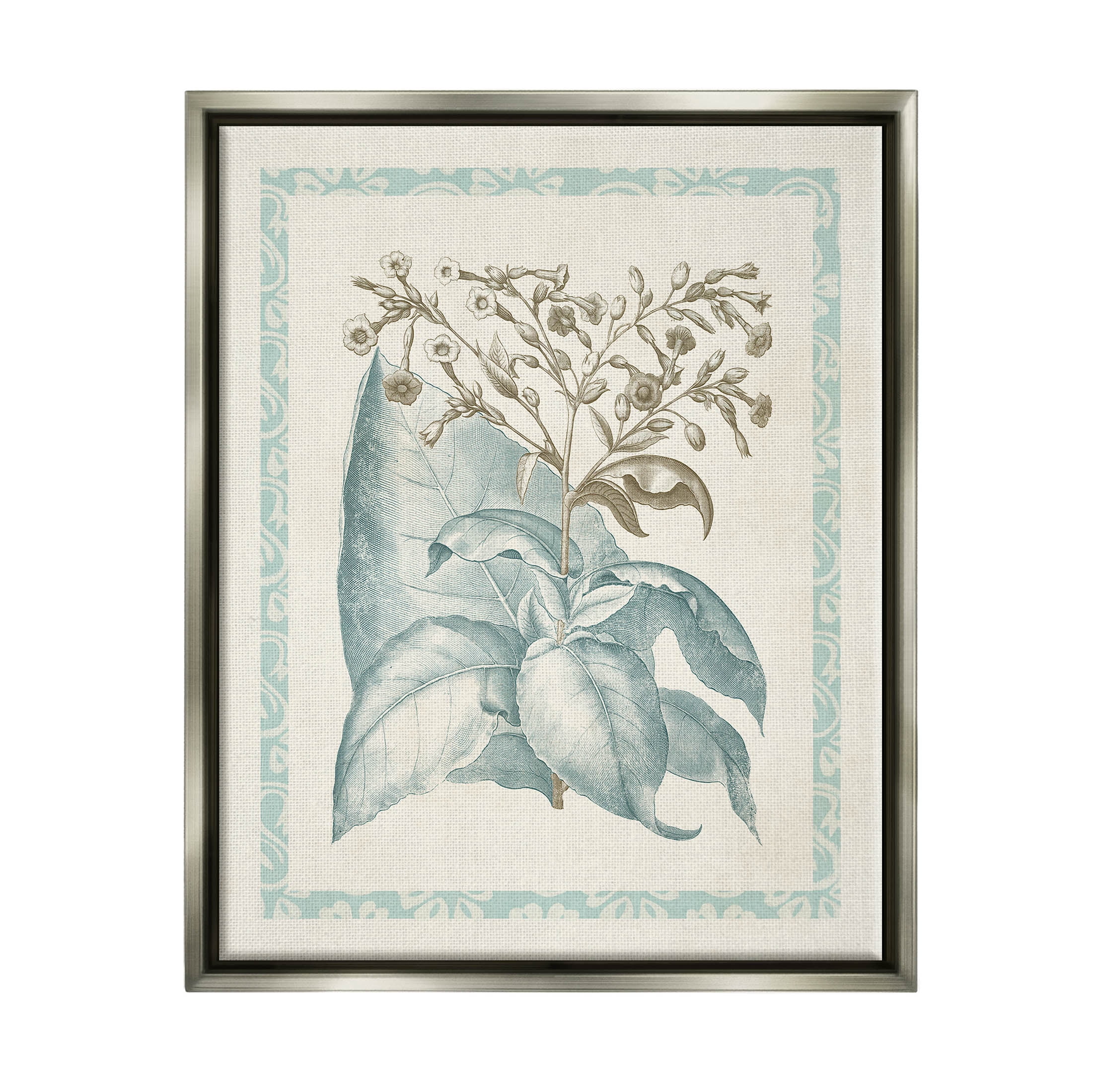 Stupell Industries Traditional Flower Leaf Border Graphic Art Luster Gray Floating Framed Canvas Print Wall Art, Design by Vision Studio