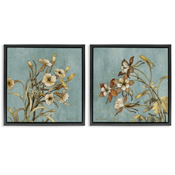 Stupell Industries Traditional Flower Portrait Plants & Flowers Painting Black Floater Framed Canvas Art Print Wall Art, 18 x 18, Set of 2