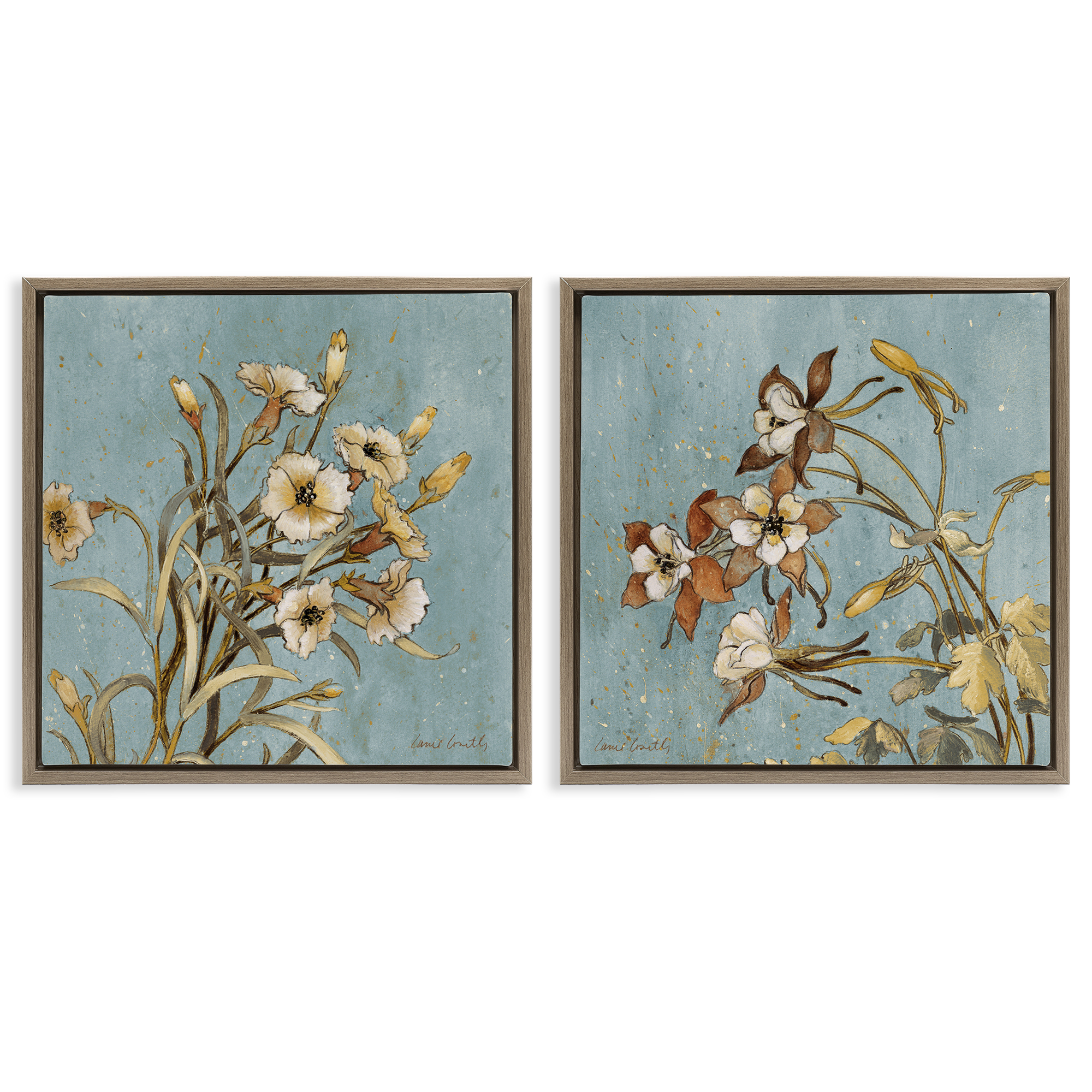 Stupell Industries Traditional Flower Portrait Plants & Flowers Painting Brown Floater Framed Canvas Art Print Wall Art, 25 x 25, Set of 2