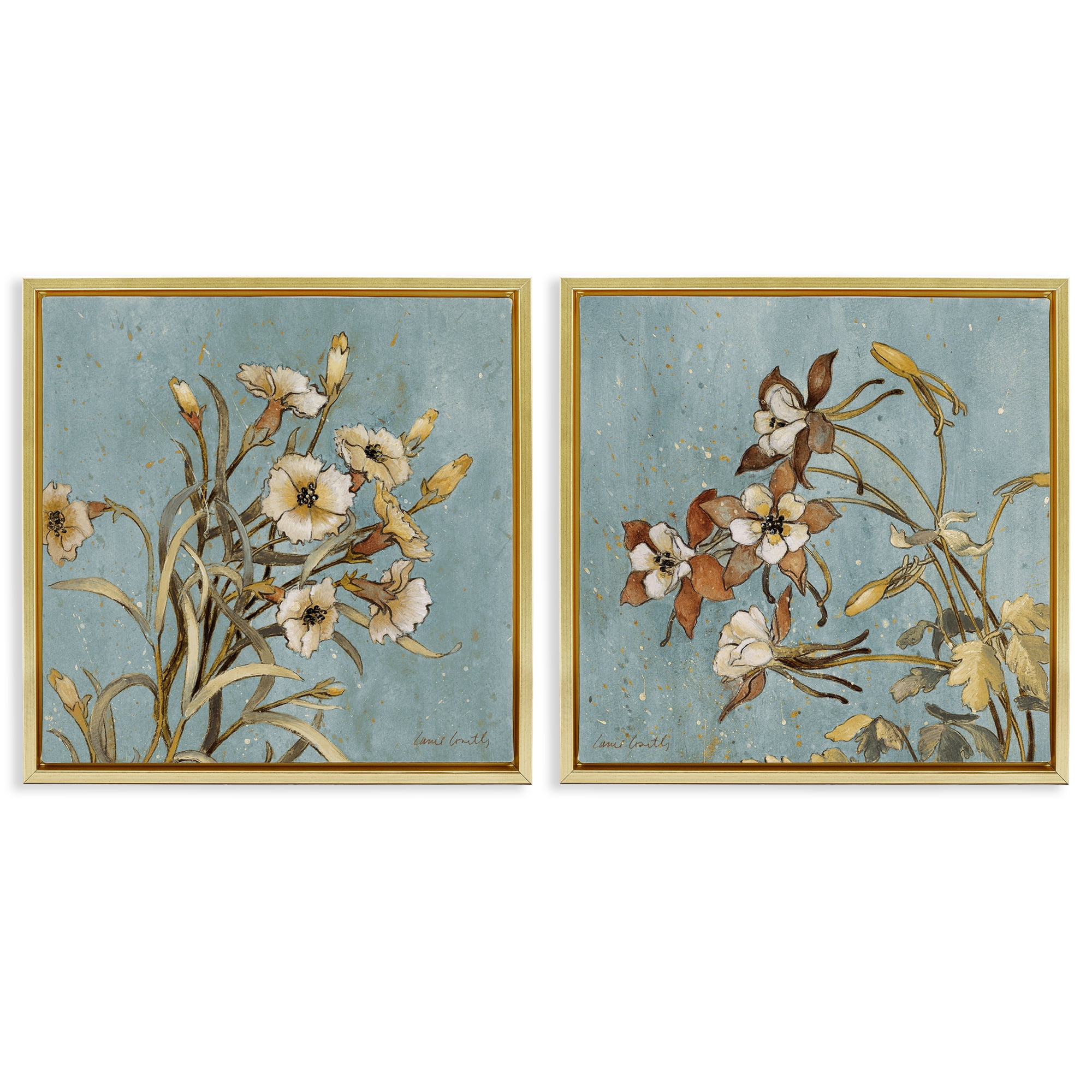 Stupell Industries Traditional Flower Portrait Plants & Flowers Painting Gold Floater Framed Canvas Art Print Wall Art, 18 x 18, Set of 2