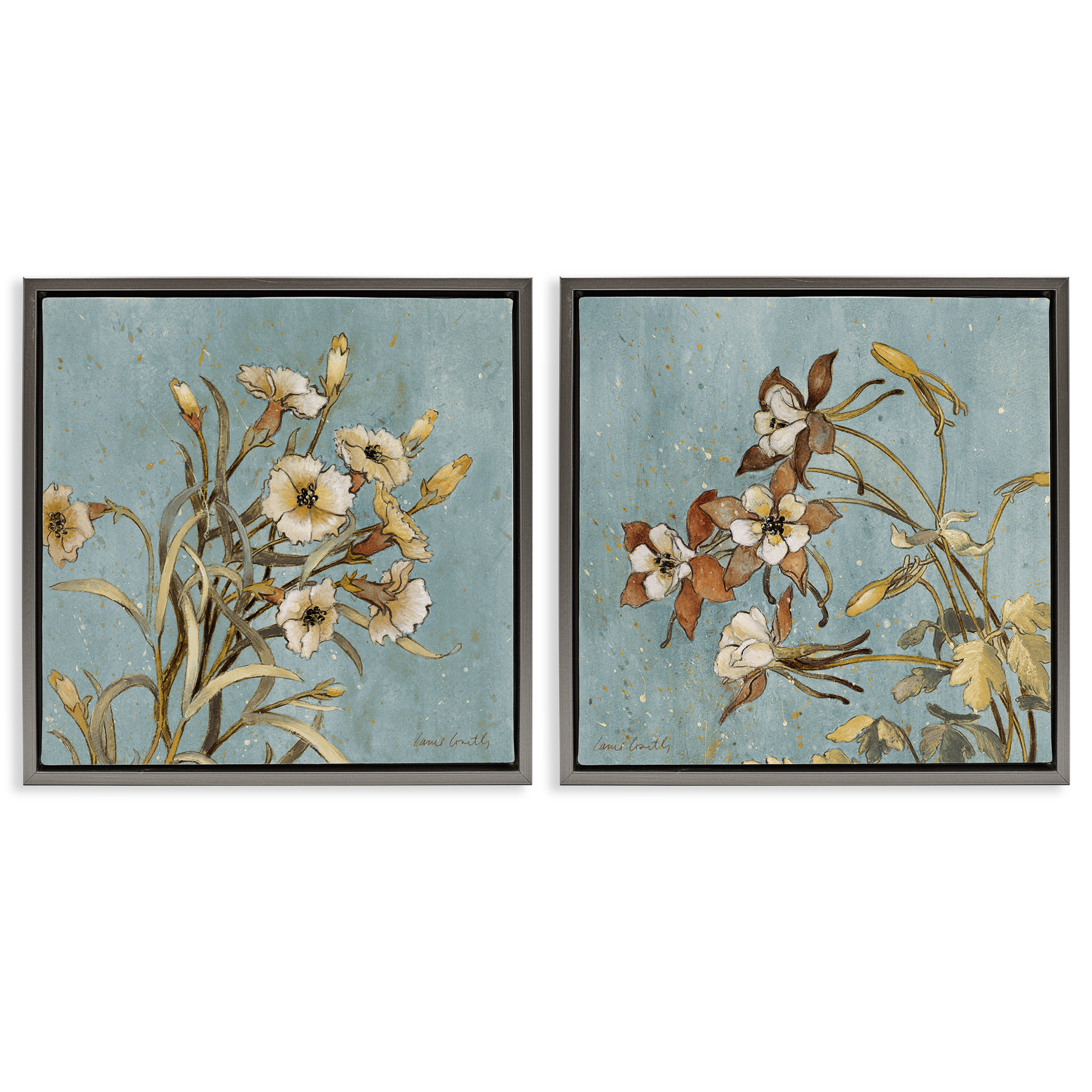 Stupell Industries Traditional Flower Portrait Plants & Flowers Painting Gray Floater Framed Canvas Art Print Wall Art, 18 x 18, Set of 2