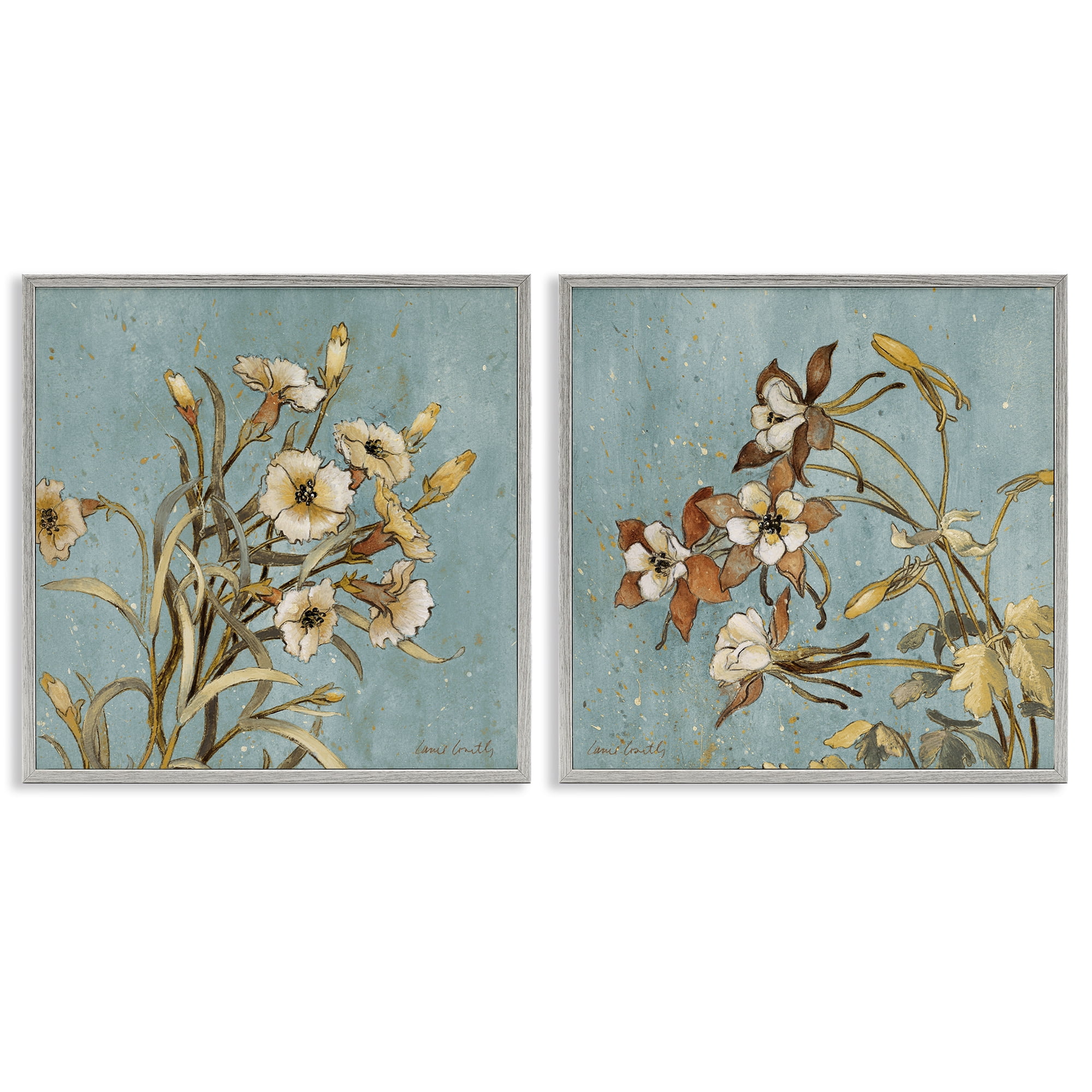 Stupell Industries Traditional Flower Portrait Plants & Flowers Painting Gray Framed Art Print Wall Art, 12 x 12, Set of 2