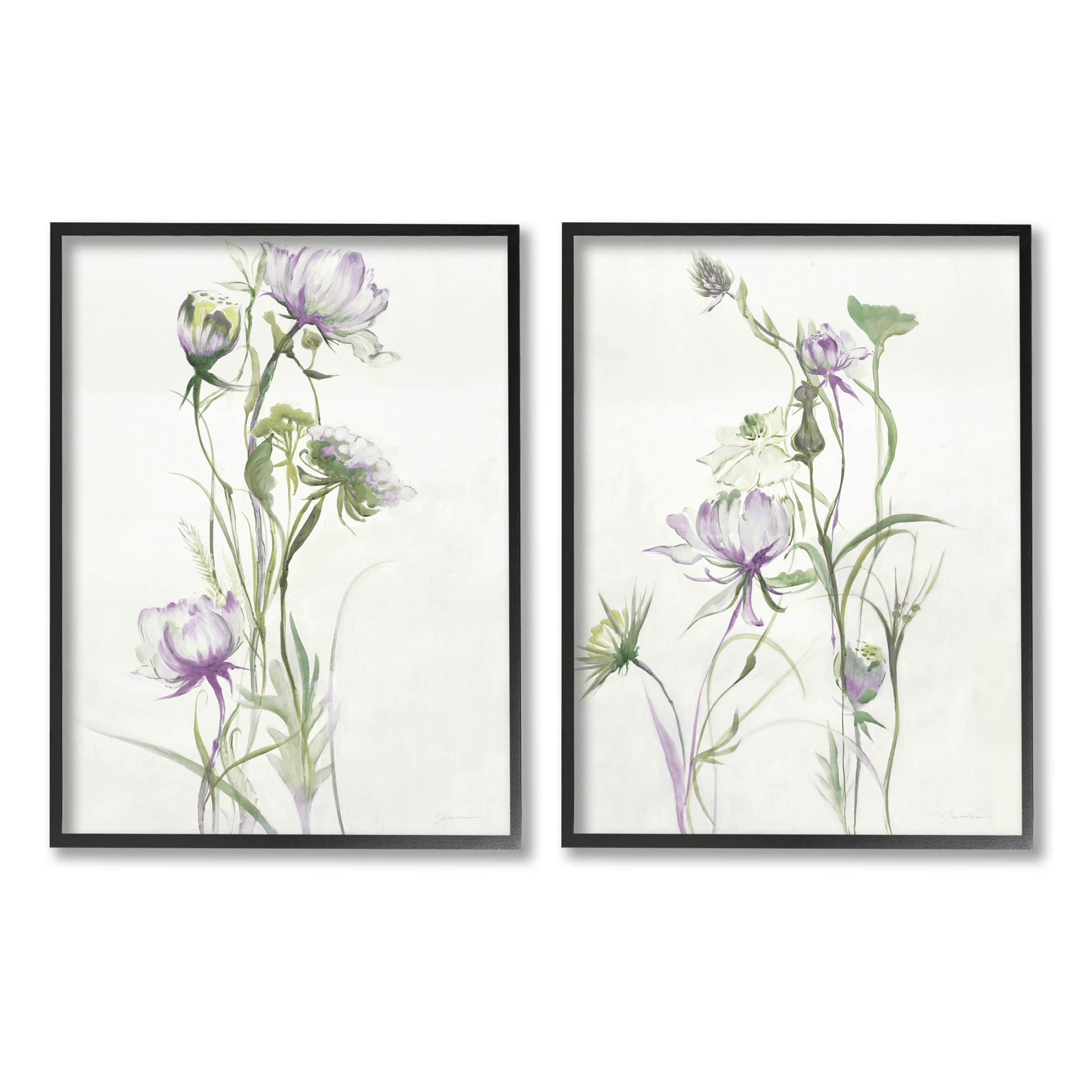 Stupell Industries Traditional Flower Stem Blossoms Graphic Art Black Framed Art Print Wall Art, Set of 2, Design by Liz Jardine