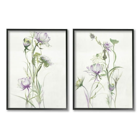 Stupell Industries Traditional Flower Stem Blossoms Graphic Art Black Framed Art Print Wall Art, Set of 2, Design by Liz Jardine