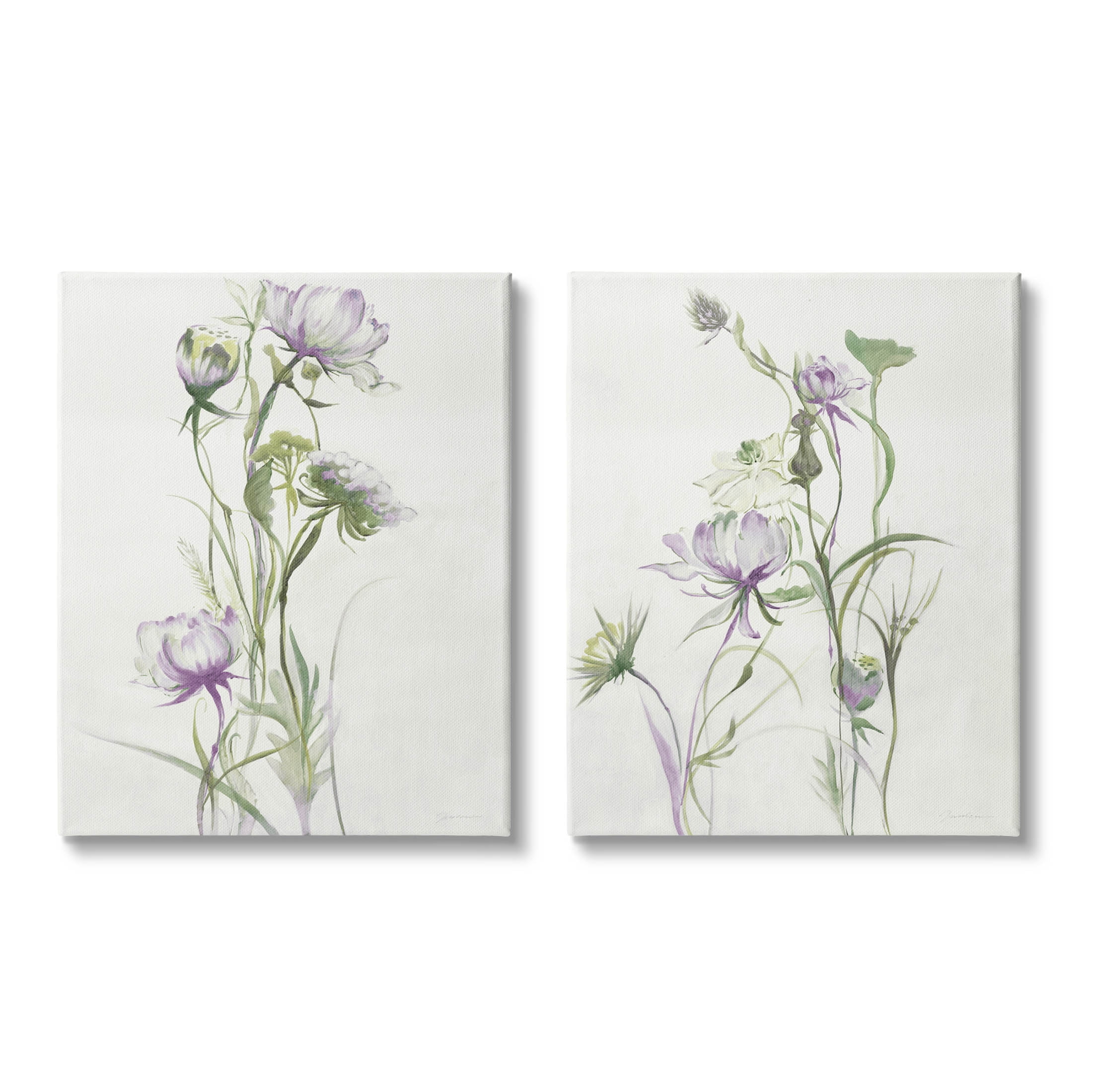Stupell Industries Traditional Flower Stem Blossoms Graphic Art Gallery Wrapped Canvas Print Wall Art, Set of 2, Design by Liz Jardine
