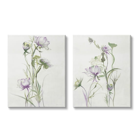 Stupell Industries Traditional Flower Stem Blossoms Graphic Art Gallery Wrapped Canvas Print Wall Art, Set of 2, Design by Liz Jardine