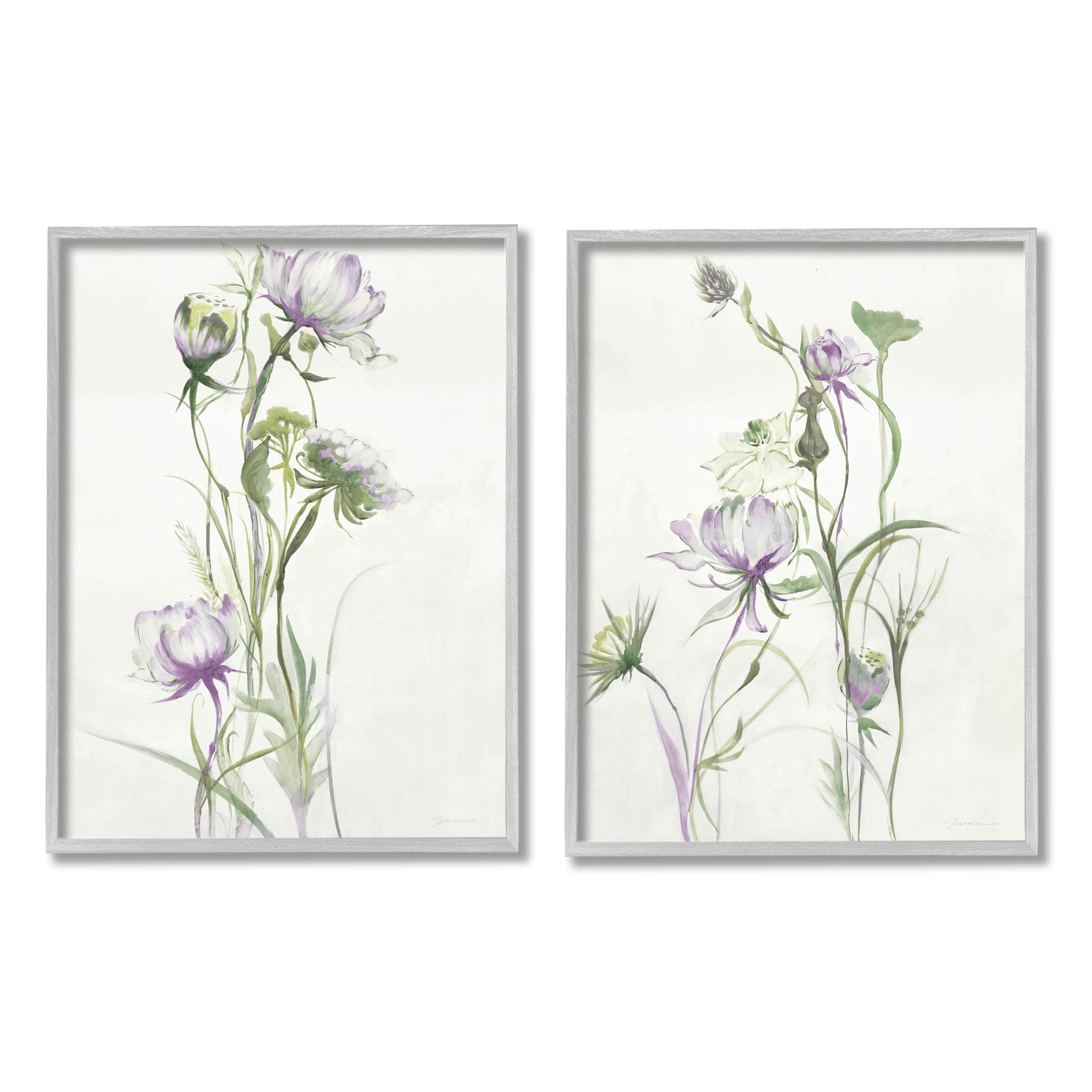 Stupell Industries Traditional Flower Stem Blossoms Graphic Art Gray Framed Art Print Wall Art, Set of 2, Design by Liz Jardine