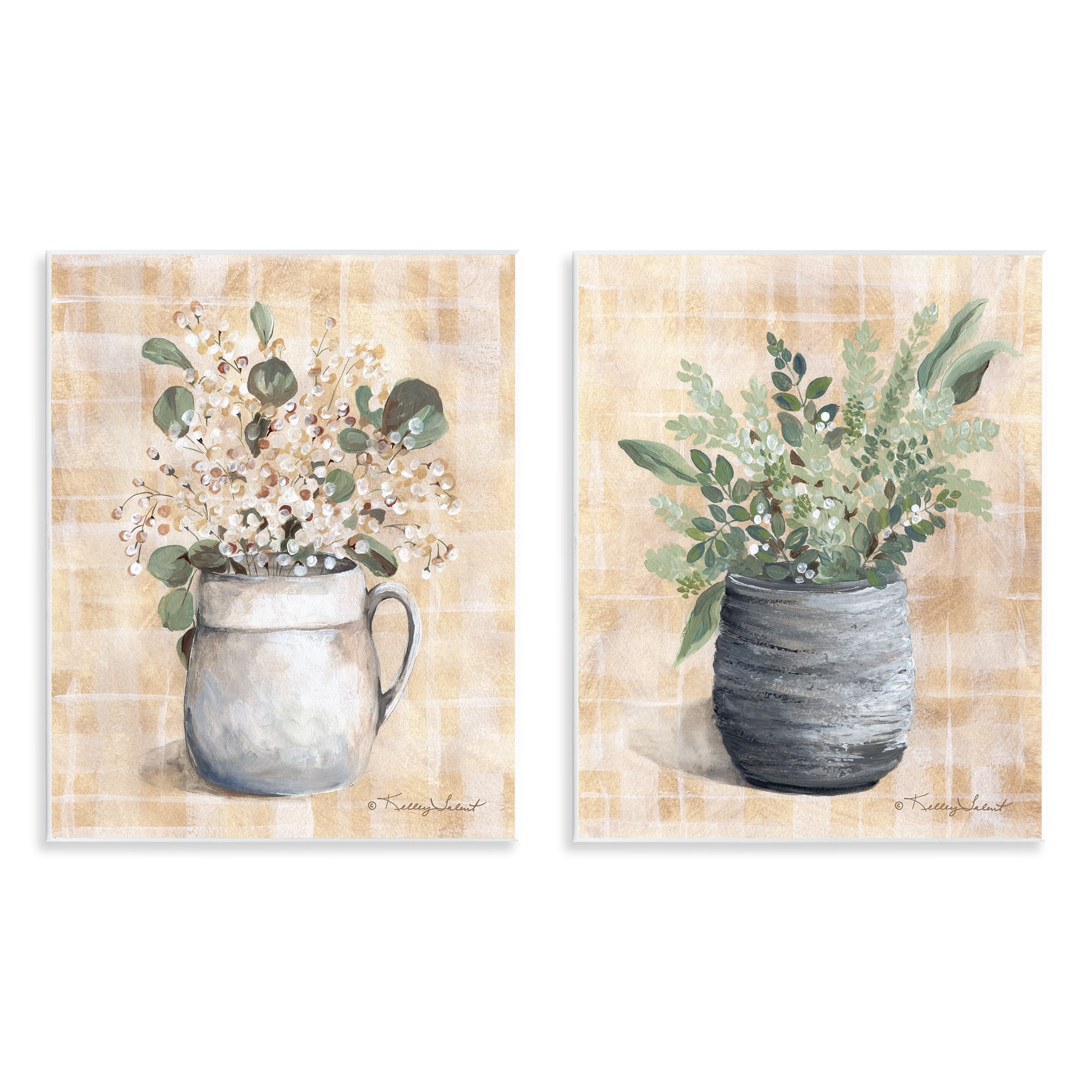 Stupell Industries Traditional Flowers Pitcher Pot Plants & Flowers Painting Unframed Art Print Wall Art, 11 x 14, Set of 2