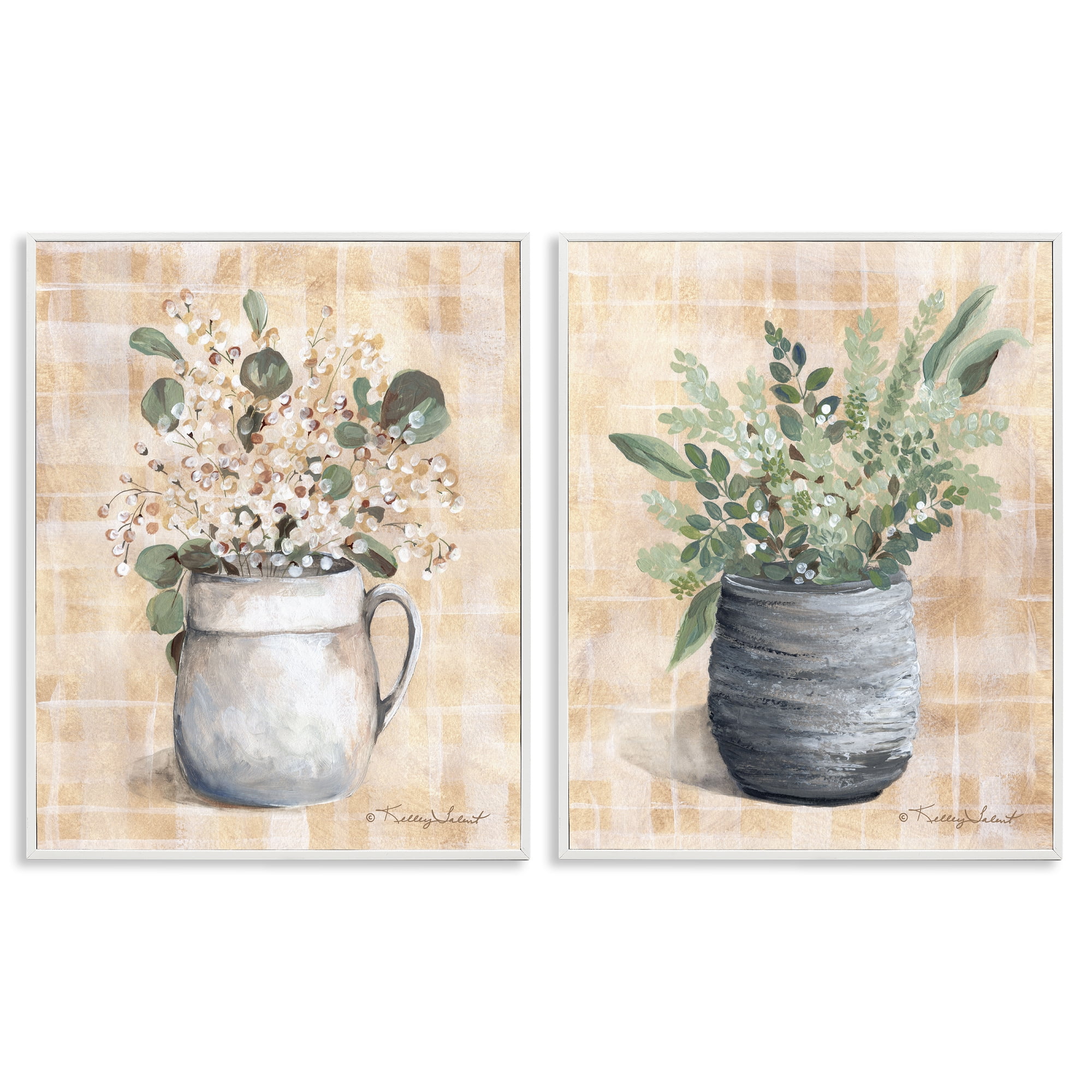 Stupell Industries Traditional Flowers Pitcher Pot Plants & Flowers Painting White Framed Art Print Wall Art, 11 x 14, Set of 2