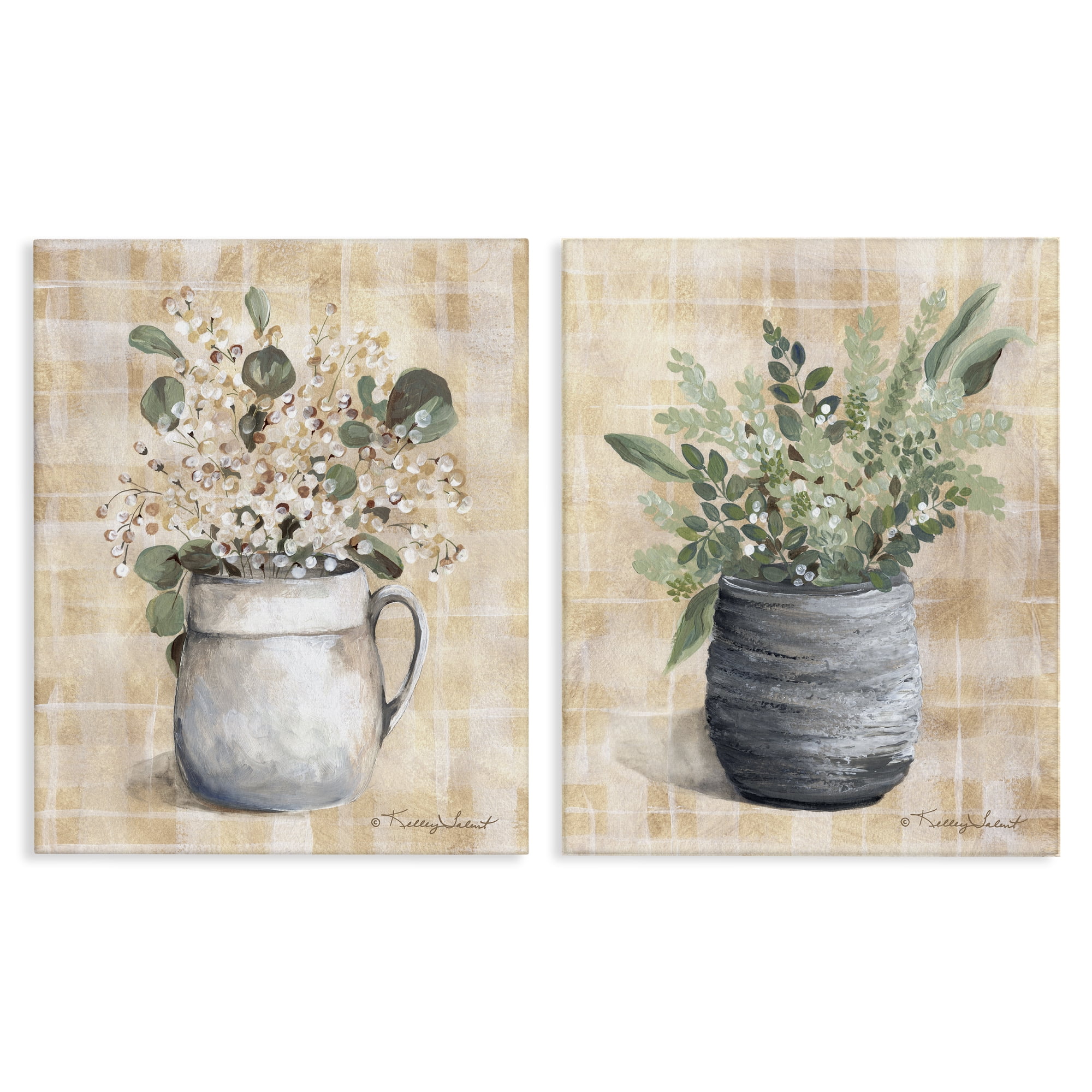 Stupell Industries Traditional Flowers Pitcher Pot Plants & Flowers Painting Wrapped Canvas Art Print Wall Art, 16 x 20, Set of 2