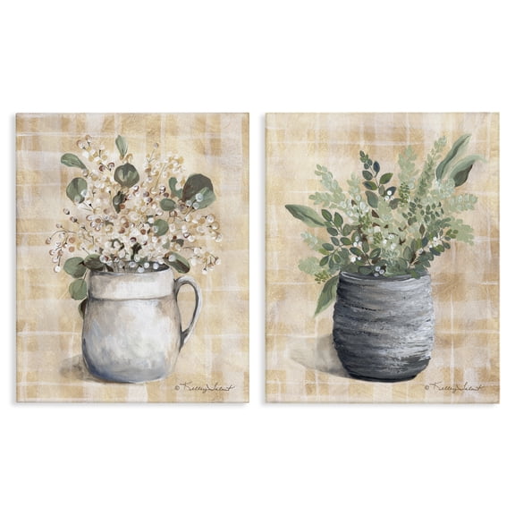 Stupell Industries Traditional Flowers Pitcher Pot Plants & Flowers Painting Wrapped Canvas Art Print Wall Art, 16 x 20, Set of 2
