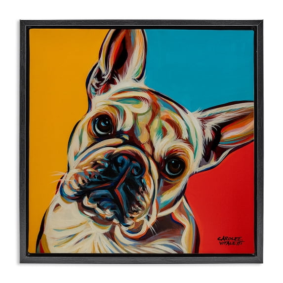 Stupell Industries Traditional French Bulldog Pop Portrait Black Floating Frame Canvas Art, 18 x 18, by Carolee Vitaletti