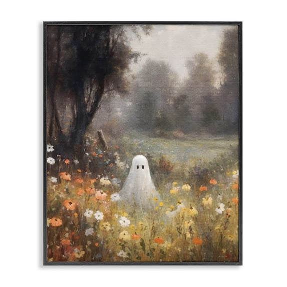 Stupell Industries Traditional Ghost in Peaceful Flower Meadow Black Framed Giclee Art, 11 x 14, by Jo Moulton