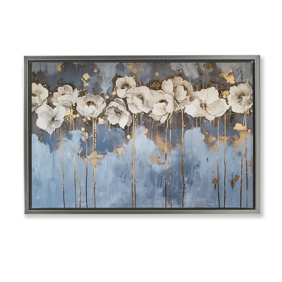 Stupell Industries Traditional Gold Drip Peonies Gray Floating Frame Canvas Art, 25 x 17, by LSR Design Studio