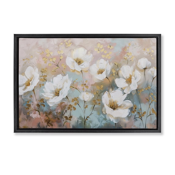 Stupell Industries Traditional Gold Flecked Poppies Black Floating Frame Canvas Art, 25 x 17, by LSR Design Studio