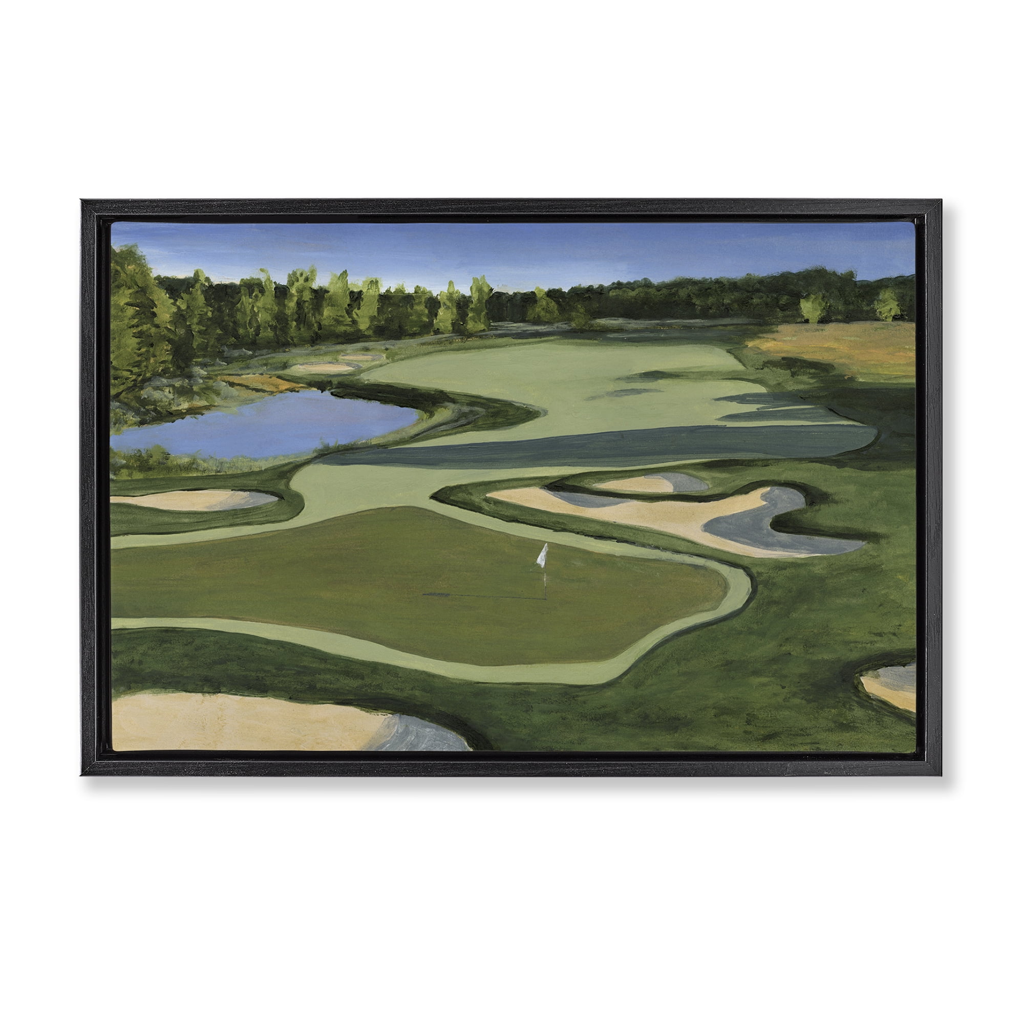 Stupell Industries Traditional Golf Course Landscape Painting Black Floater Framed Art Print Wall Art, 31 x 21