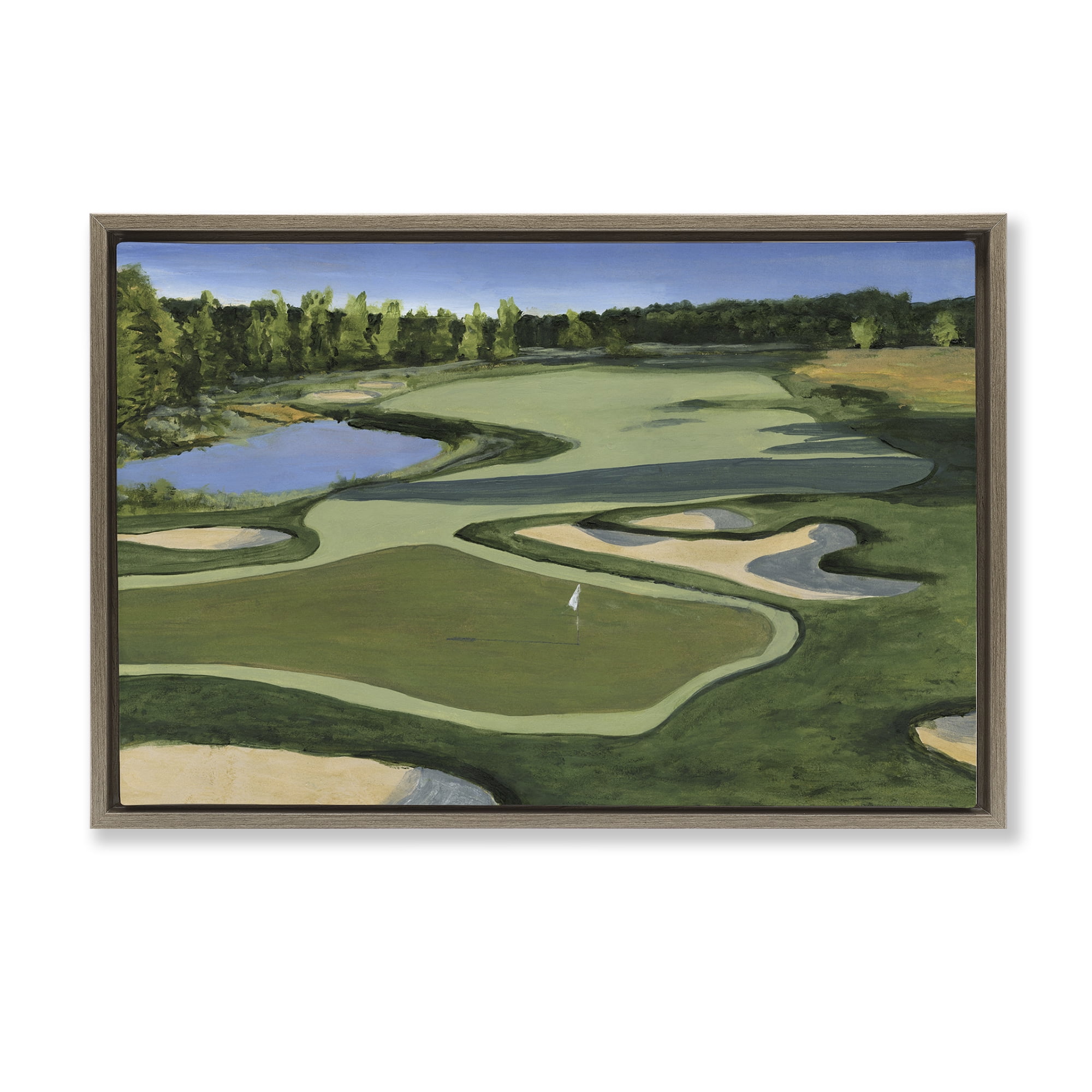 Stupell Industries Traditional Golf Course Landscape Painting Brown Floater Framed Art Print Wall Art, 25 x 17