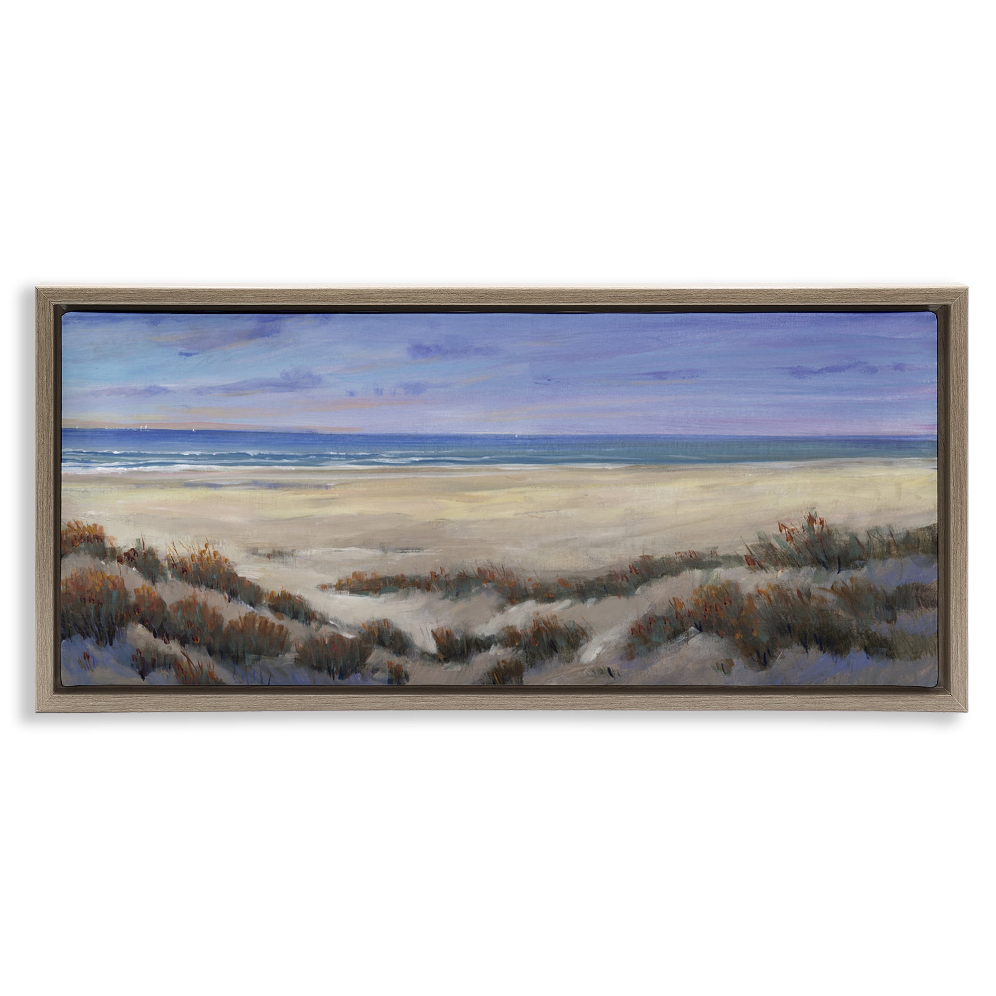 Stupell Industries Traditional Grassy Beach Nautical & Beach Painting Brown Floater Framed Canvas Art Print Wall Art, 31 x 14