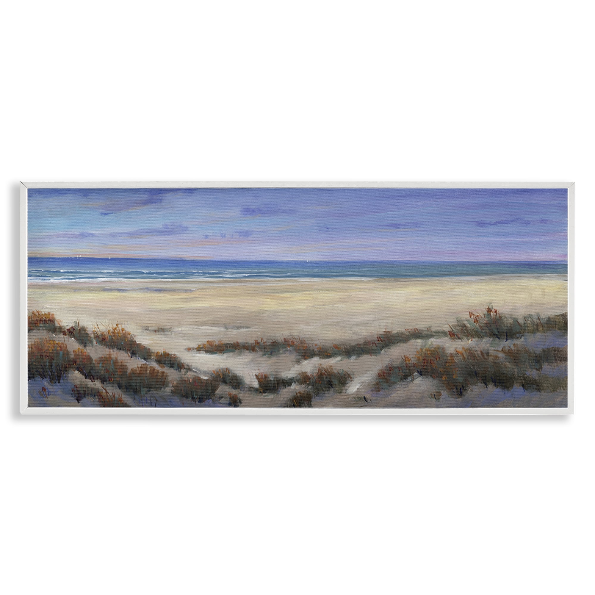 Stupell Industries Traditional Grassy Beach Nautical & Beach Painting White Framed Art Print Wall Art, 24 x 10