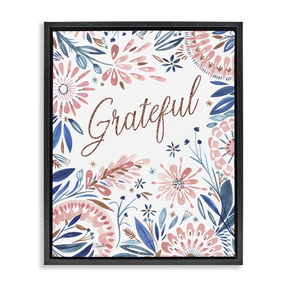 Stupell Industries Traditional Grateful Pink Floral Blossoms Black Floating Frame Canvas Art, 17 x 21, by Cherish Flieder