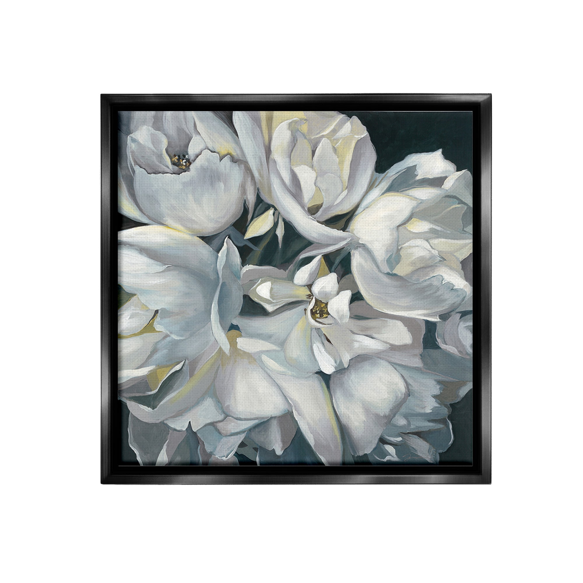 Stupell Industries Traditional Grey Blossom Botanical & Floral Painting Black Floater Framed Canvas Art Print Wall Art, 18 x 18