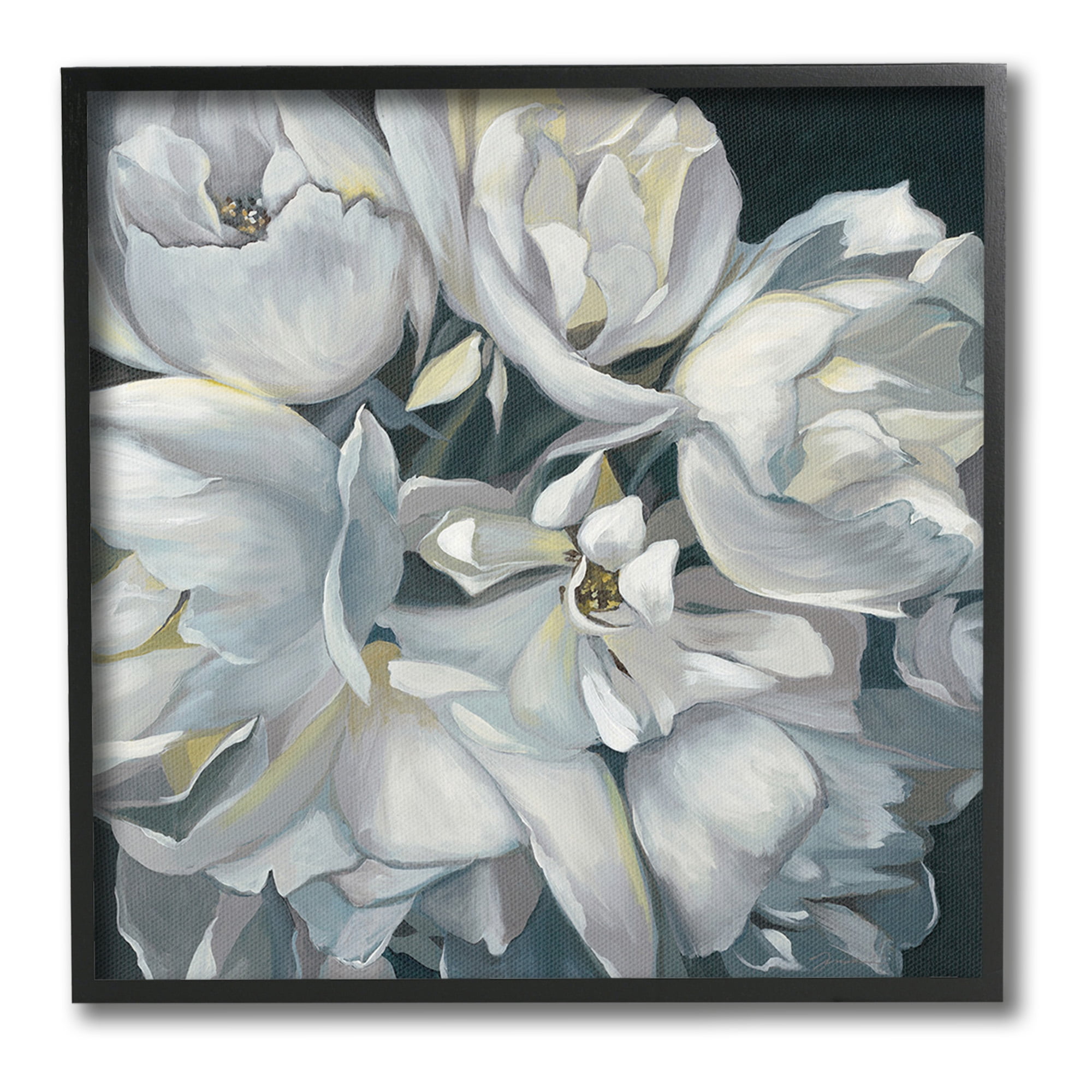 Stupell Industries Traditional Grey Blossom Botanical & Floral Painting Black Framed Art Print Wall Art, 12 x 12