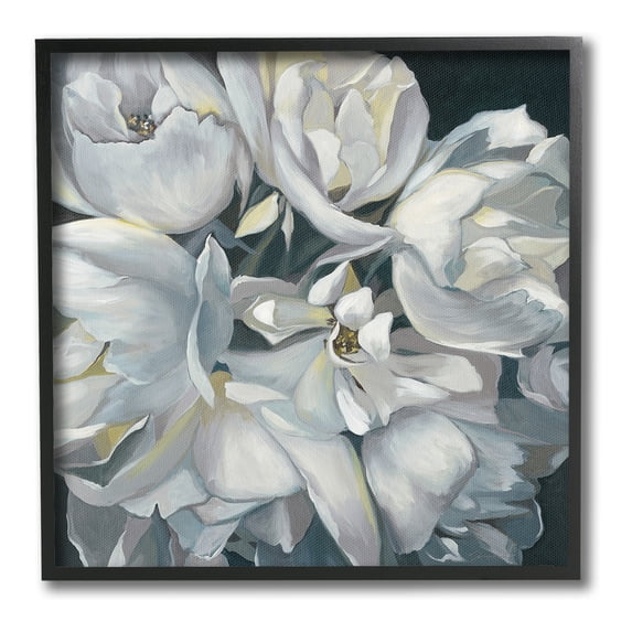 Stupell Industries Traditional Grey Blossom Botanical & Floral Painting Black Framed Art Print Wall Art, 17 x 17