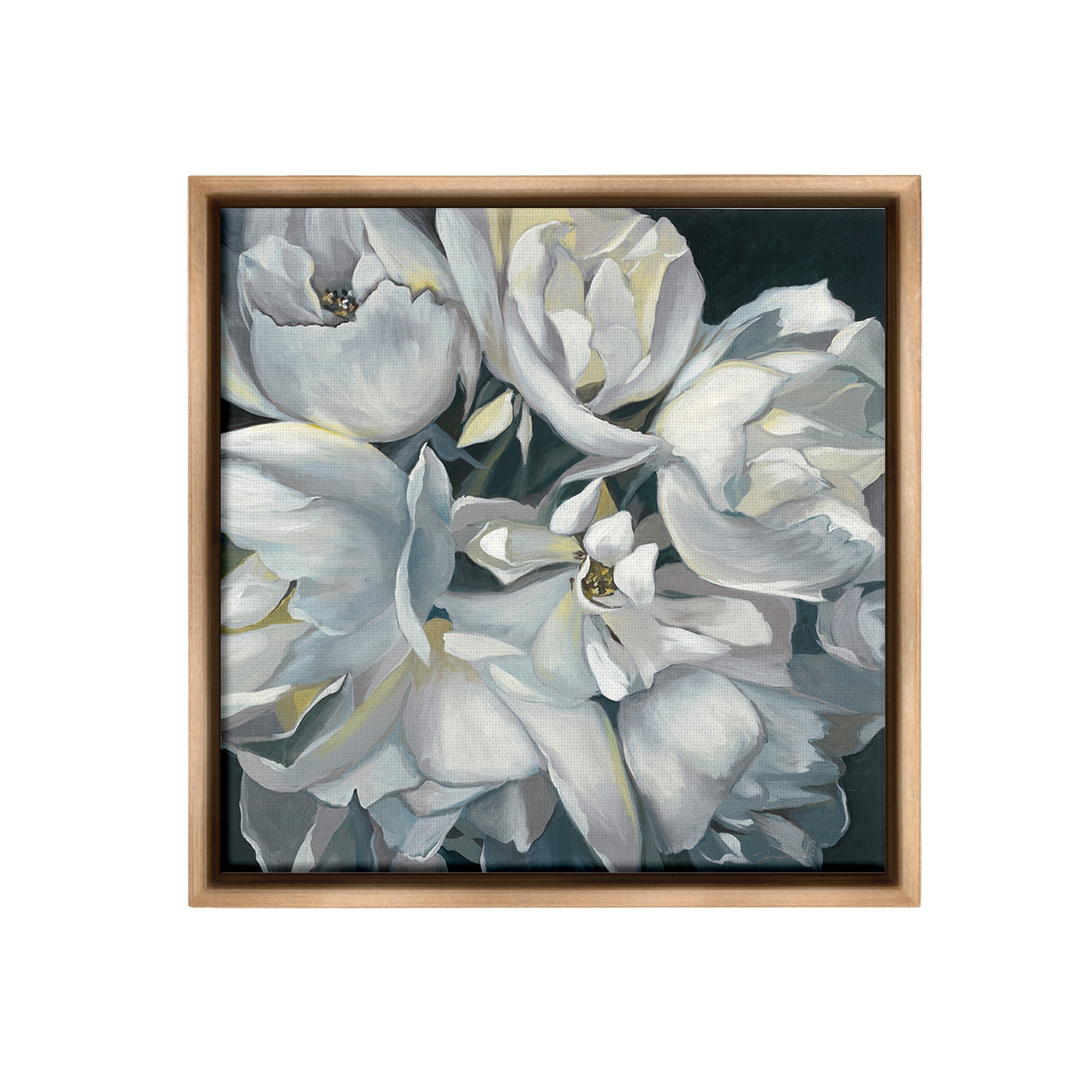 Stupell Industries Traditional Grey Blossom Botanical & Floral Painting Brown Floater Framed Canvas Art Print Wall Art, 18 x 18