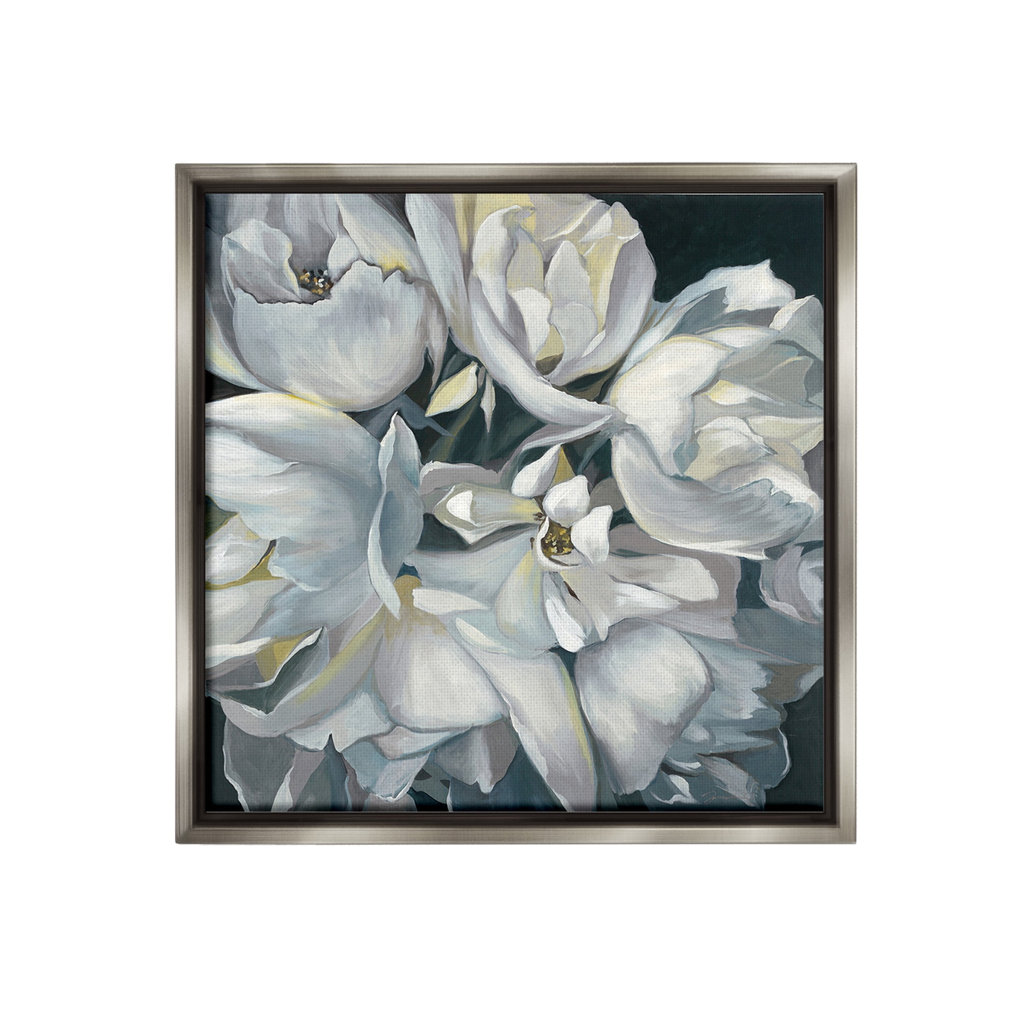 Stupell Industries Traditional Grey Blossom Botanical & Floral Painting Gray Floater Framed Canvas Art Print Wall Art, 25 x 25