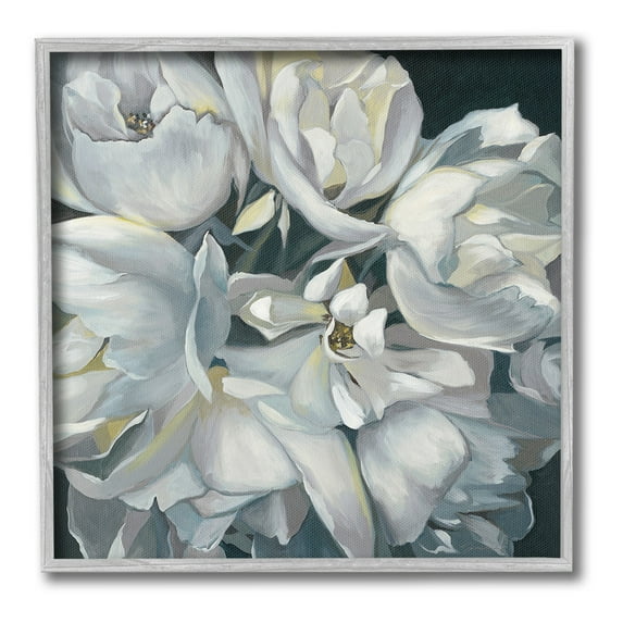 Stupell Industries Traditional Grey Blossom Botanical & Floral Painting Gray Framed Art Print Wall Art, 17 x 17