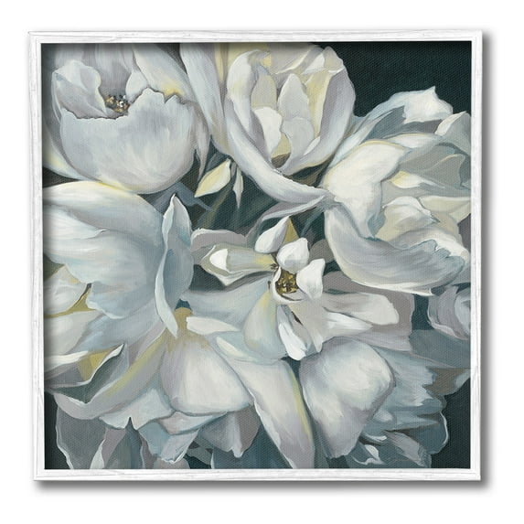 Stupell Industries Traditional Grey Blossom Botanical & Floral Painting White Framed Art Print Wall Art, 17 x 17