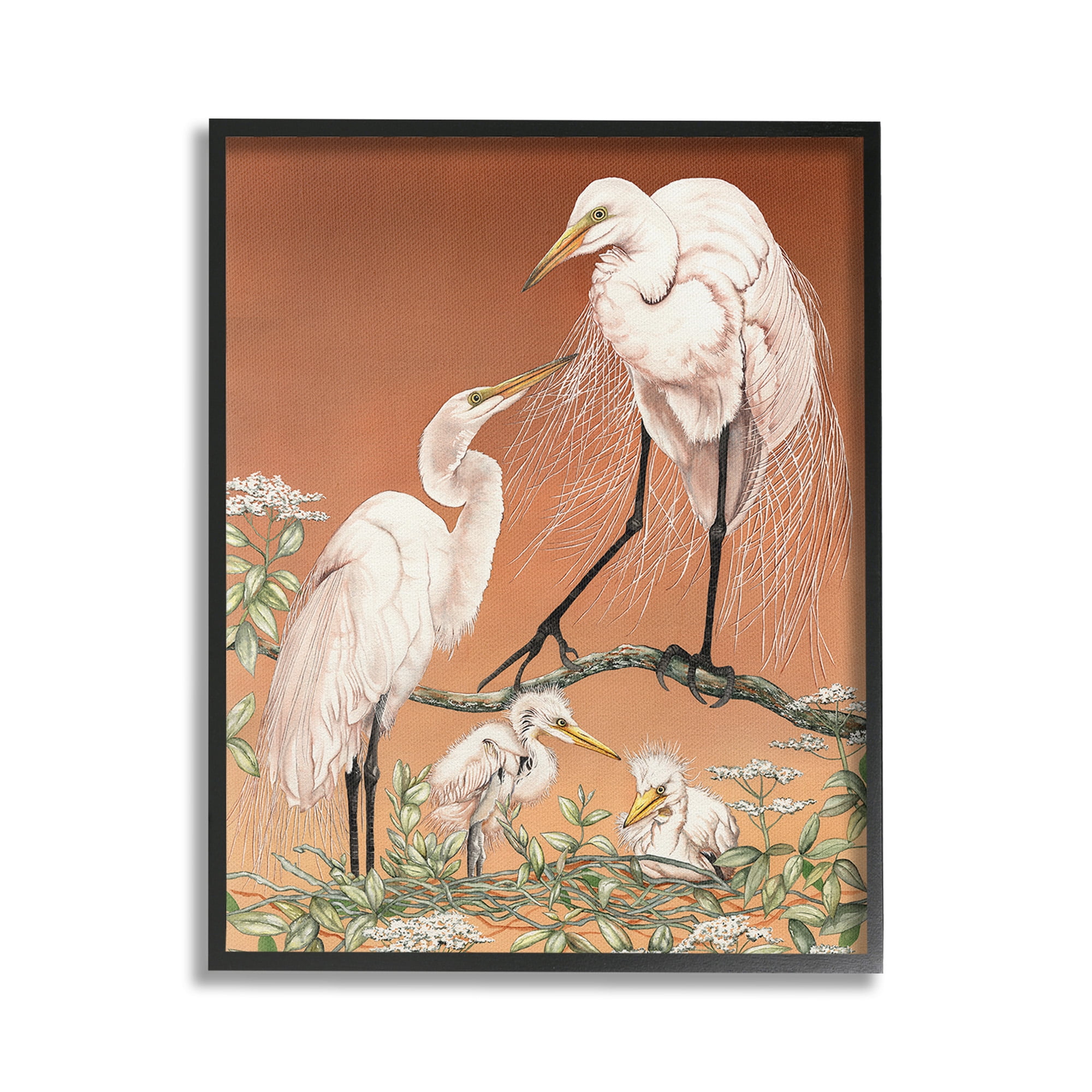 Stupell Industries Traditional Heron Family Animals & Insects Painting Black Framed Art Print Wall Art, 16 x 20