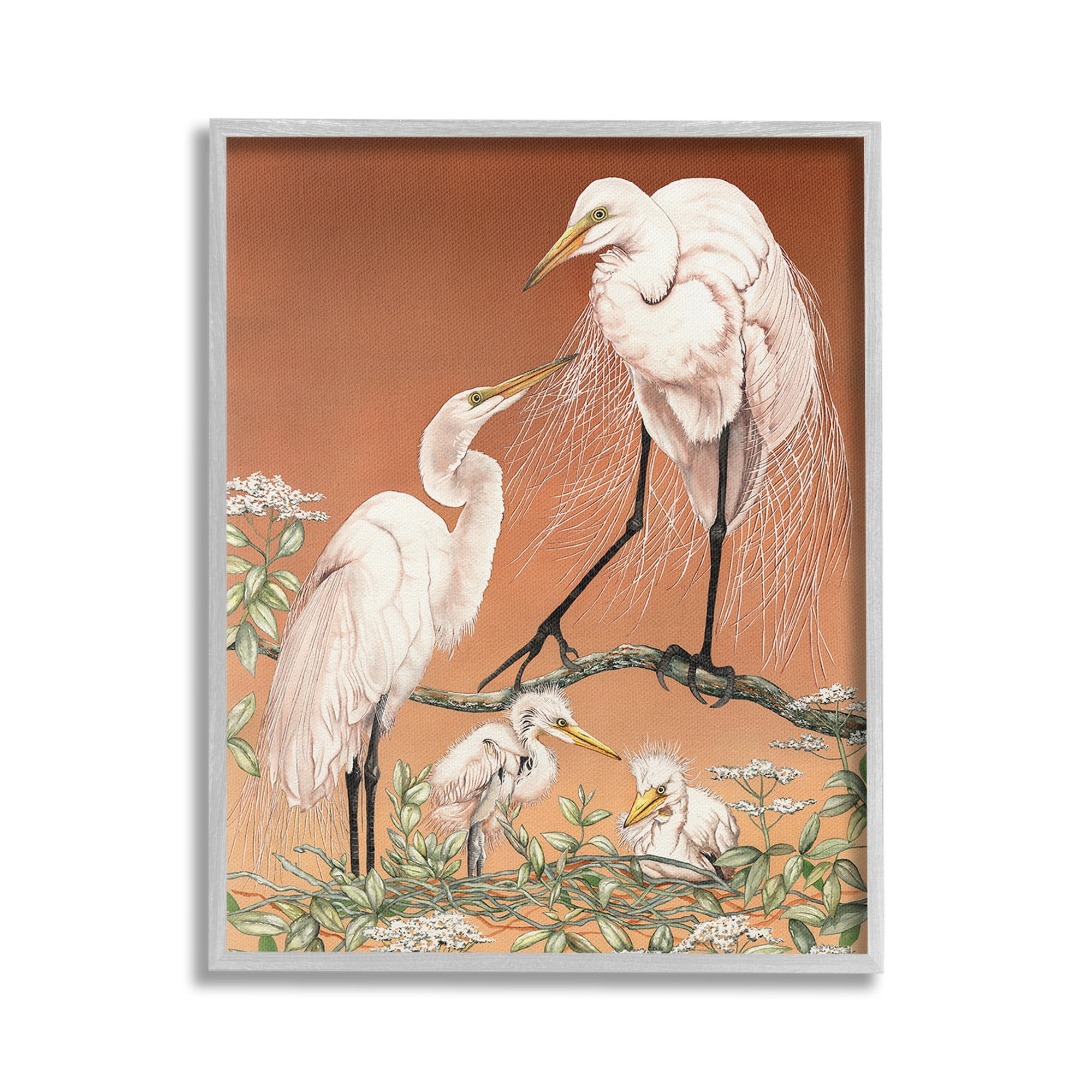 Stupell Industries Traditional Heron Family Animals & Insects Painting Gray Framed Art Print Wall Art, 24 x 30