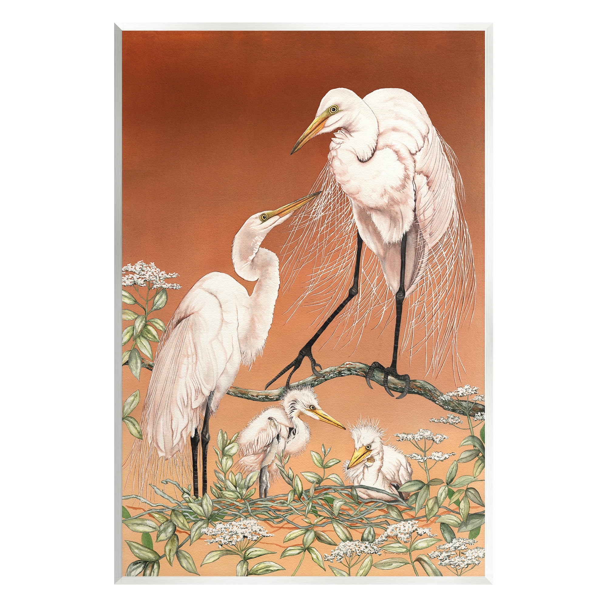 Stupell Industries Traditional Heron Family Animals & Insects Painting Unframed Art Print Wall Art, 13 x 19