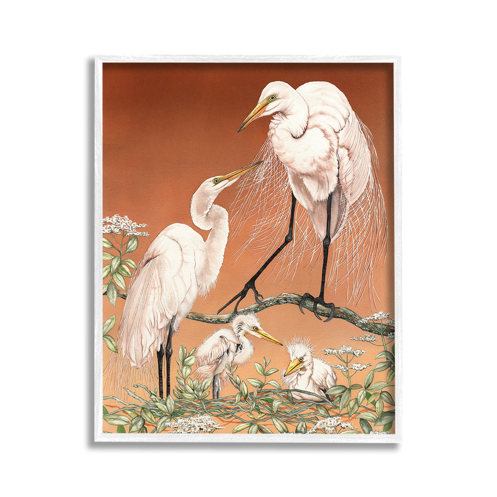 Stupell Industries Traditional Heron Family Animals & Insects Painting White Framed Art Print Wall Art, 11 x 14