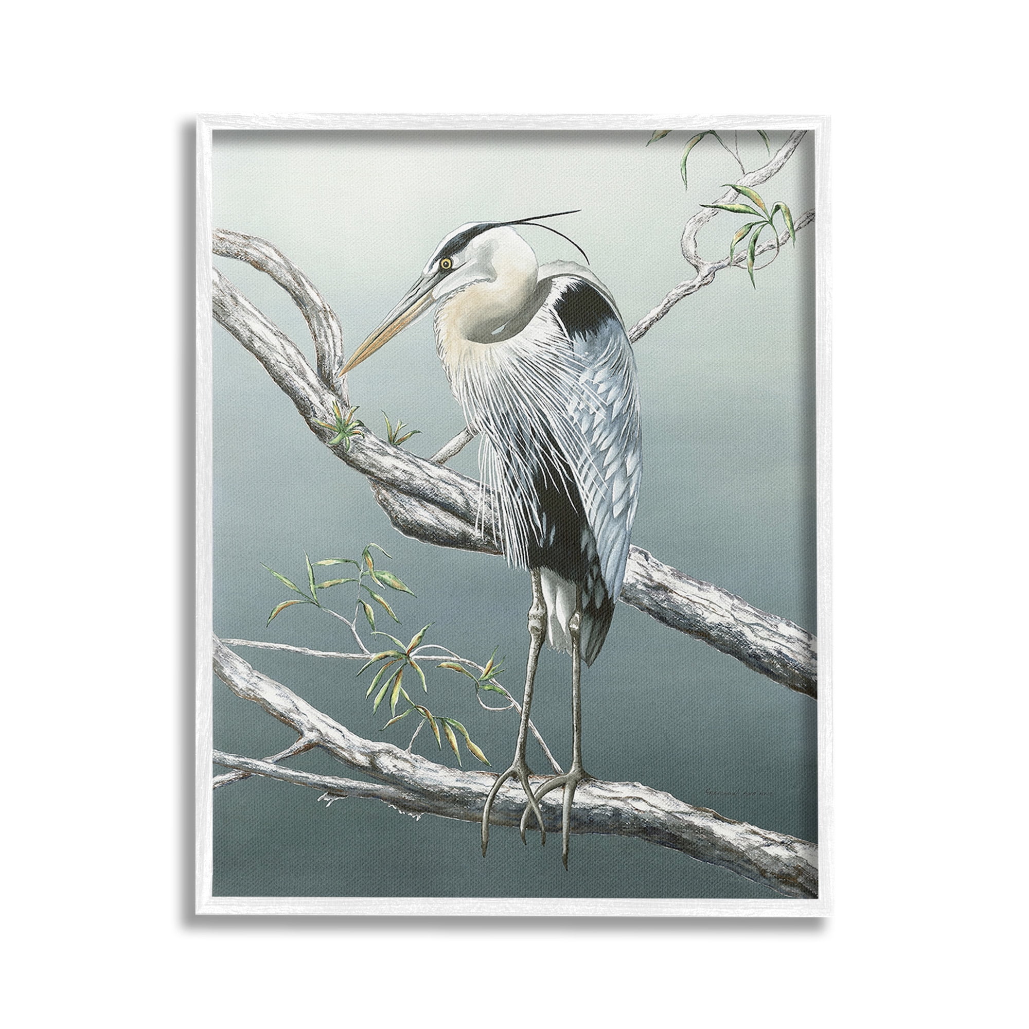 Stupell Industries Traditional Heron on Branch Animals & Insects Painting White Framed Art Print Wall Art, 16 x 20