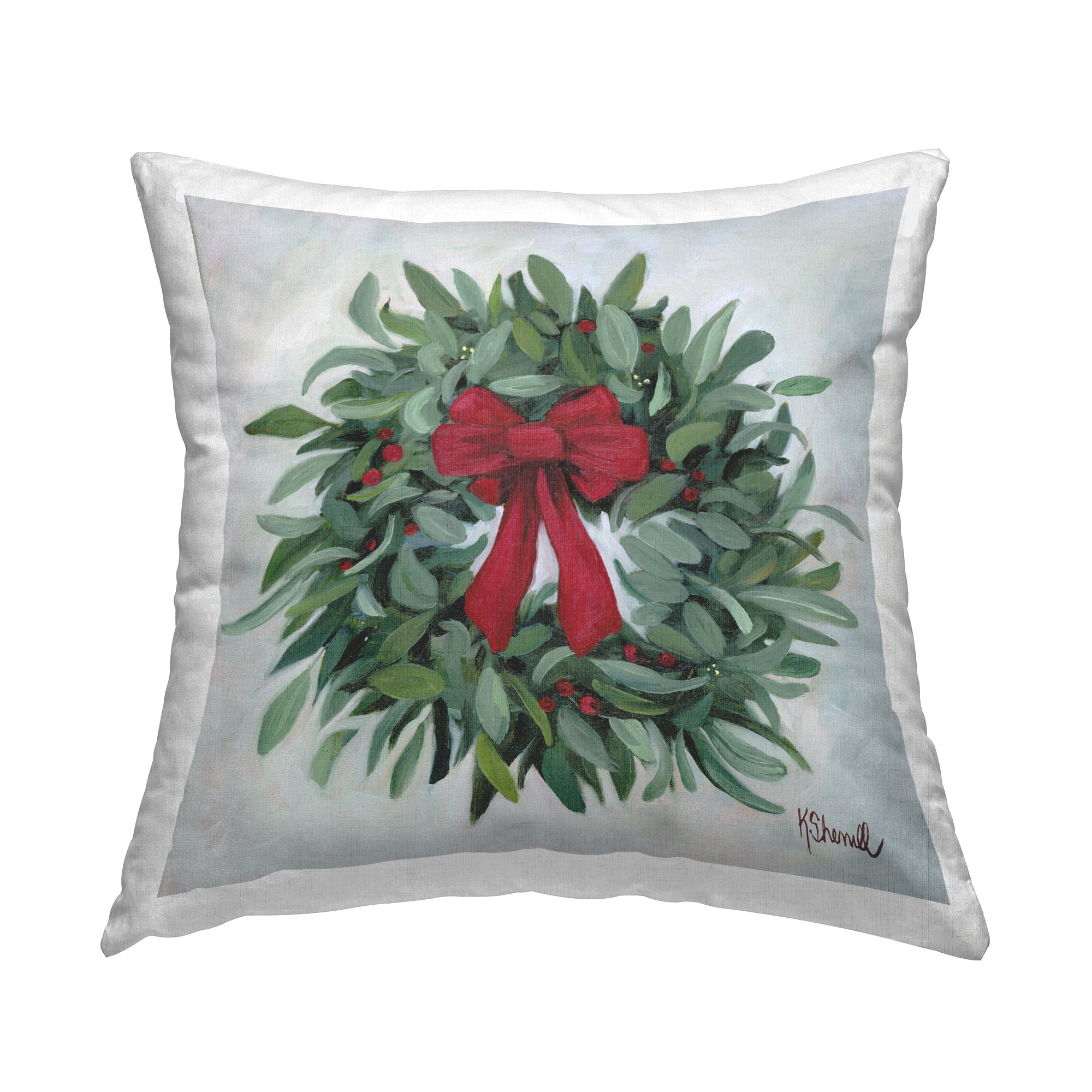 Stupell Industries Traditional Holiday Wreath Decorative Printed Throw Pillow Design by Kate Sherrill