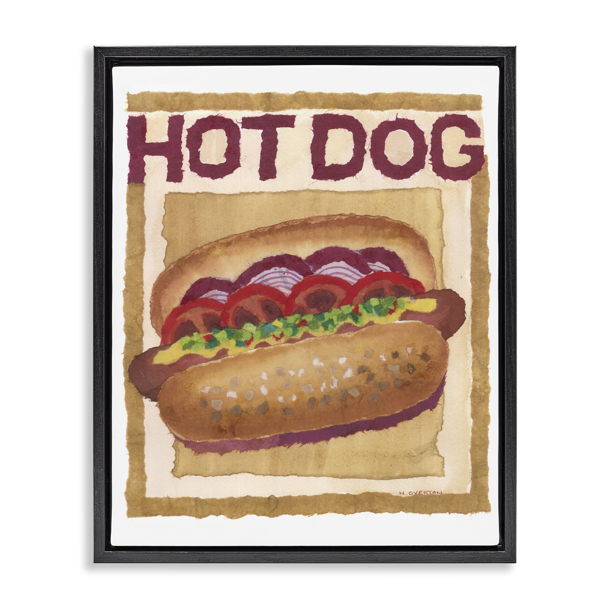 Stupell Industries Traditional Hot Dog Food & Beverage Painting Black Floater Framed Art Print Wall Art, 17 x 21