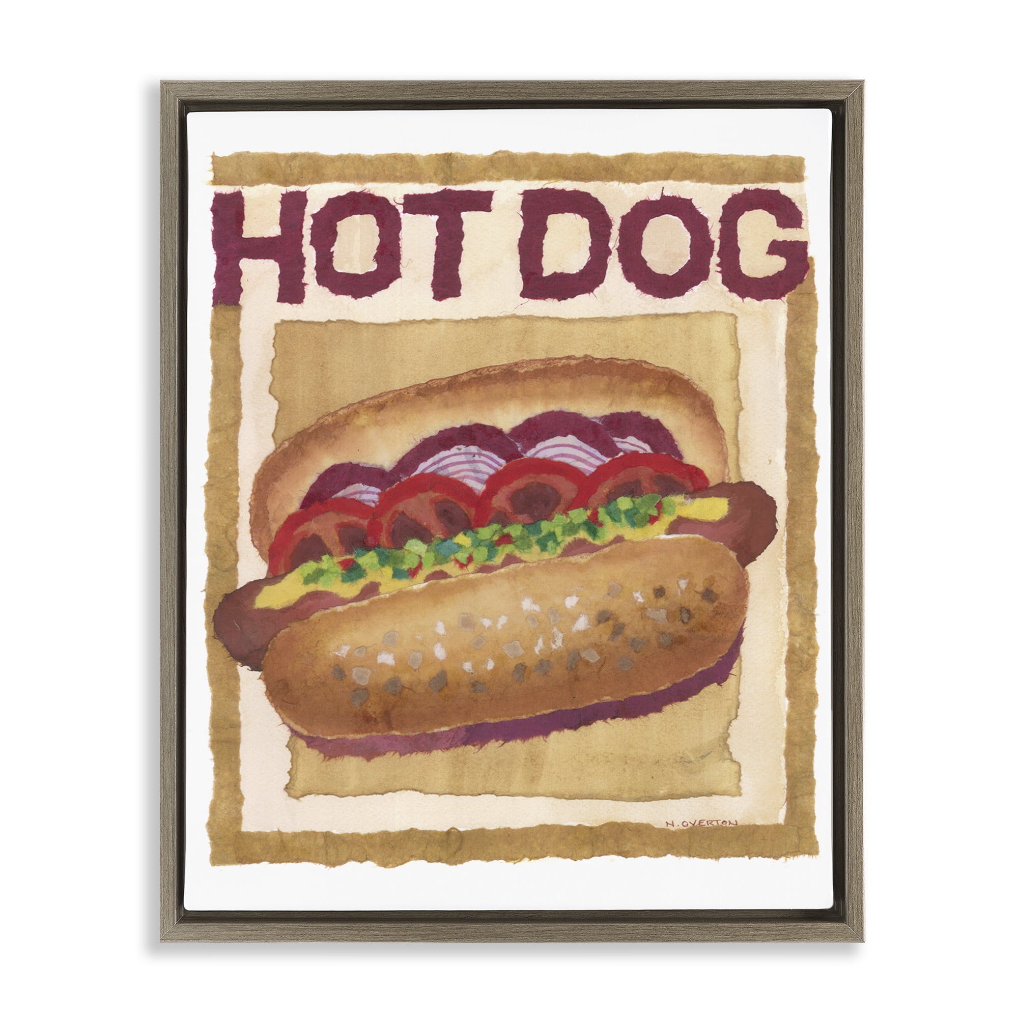Stupell Industries Traditional Hot Dog Food & Beverage Painting Brown Floater Framed Art Print Wall Art, 25 x 31