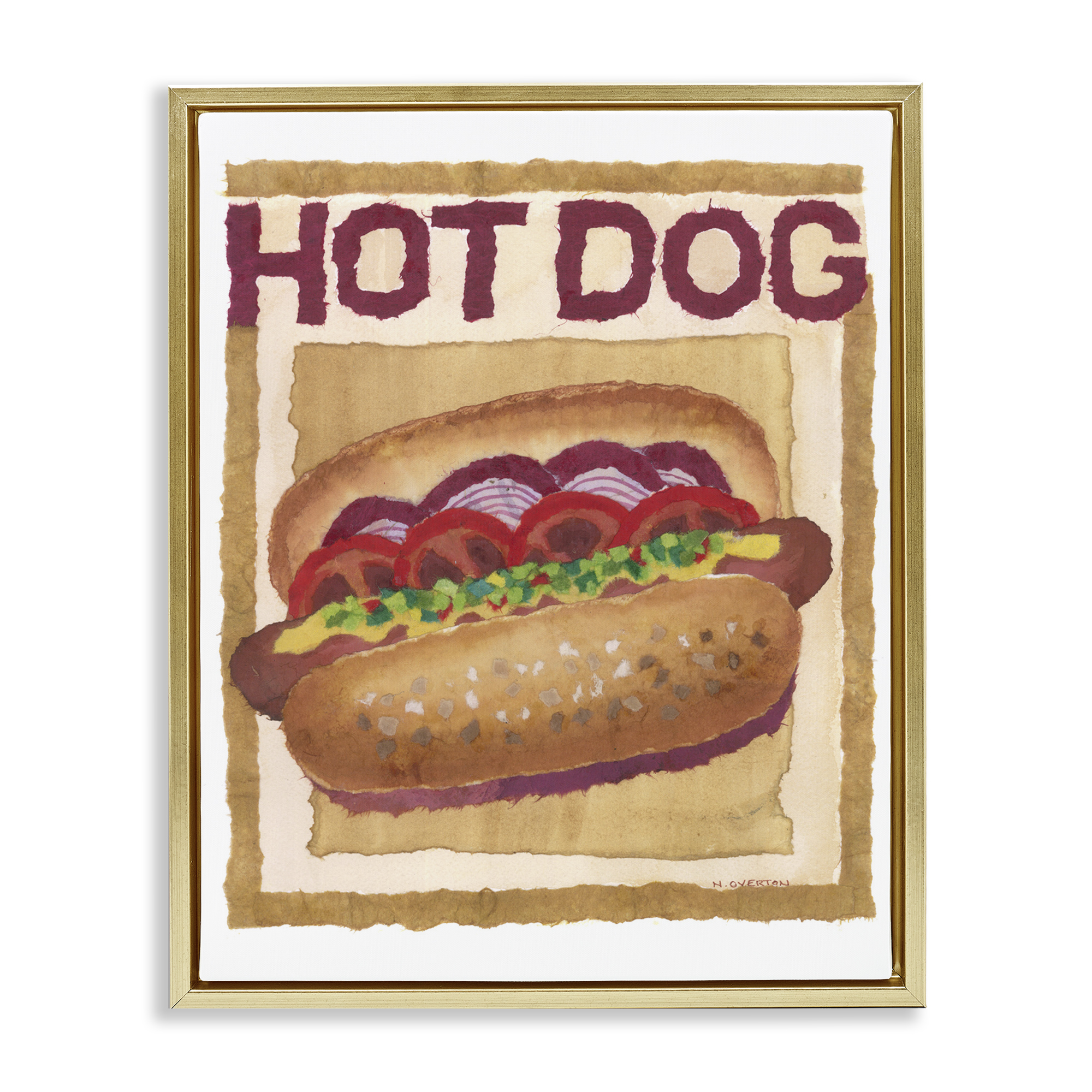 Stupell Industries Traditional Hot Dog Food & Beverage Painting Gold Floater Framed Art Print Wall Art, 17 x 21