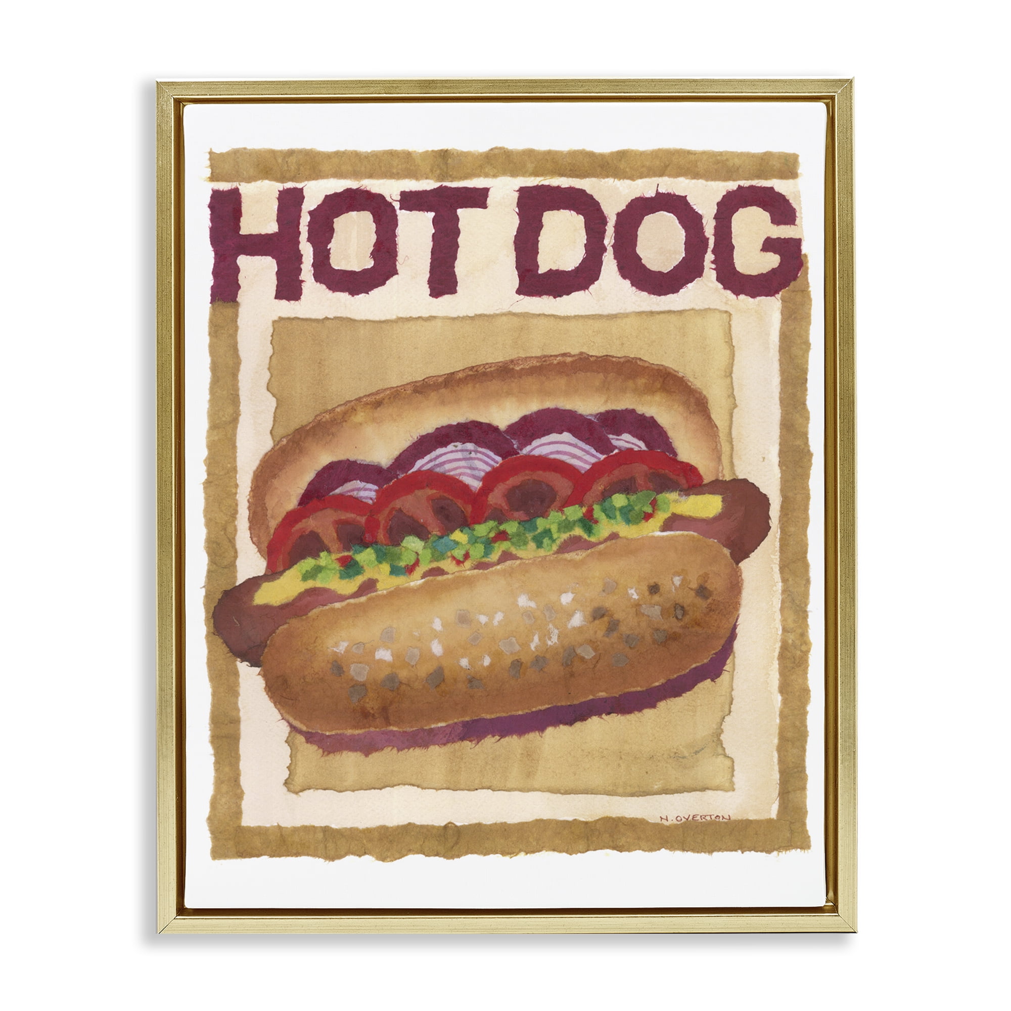 Stupell Industries Traditional Hot Dog Food & Beverage Painting Gold Floater Framed Art Print Wall Art, 25 x 31