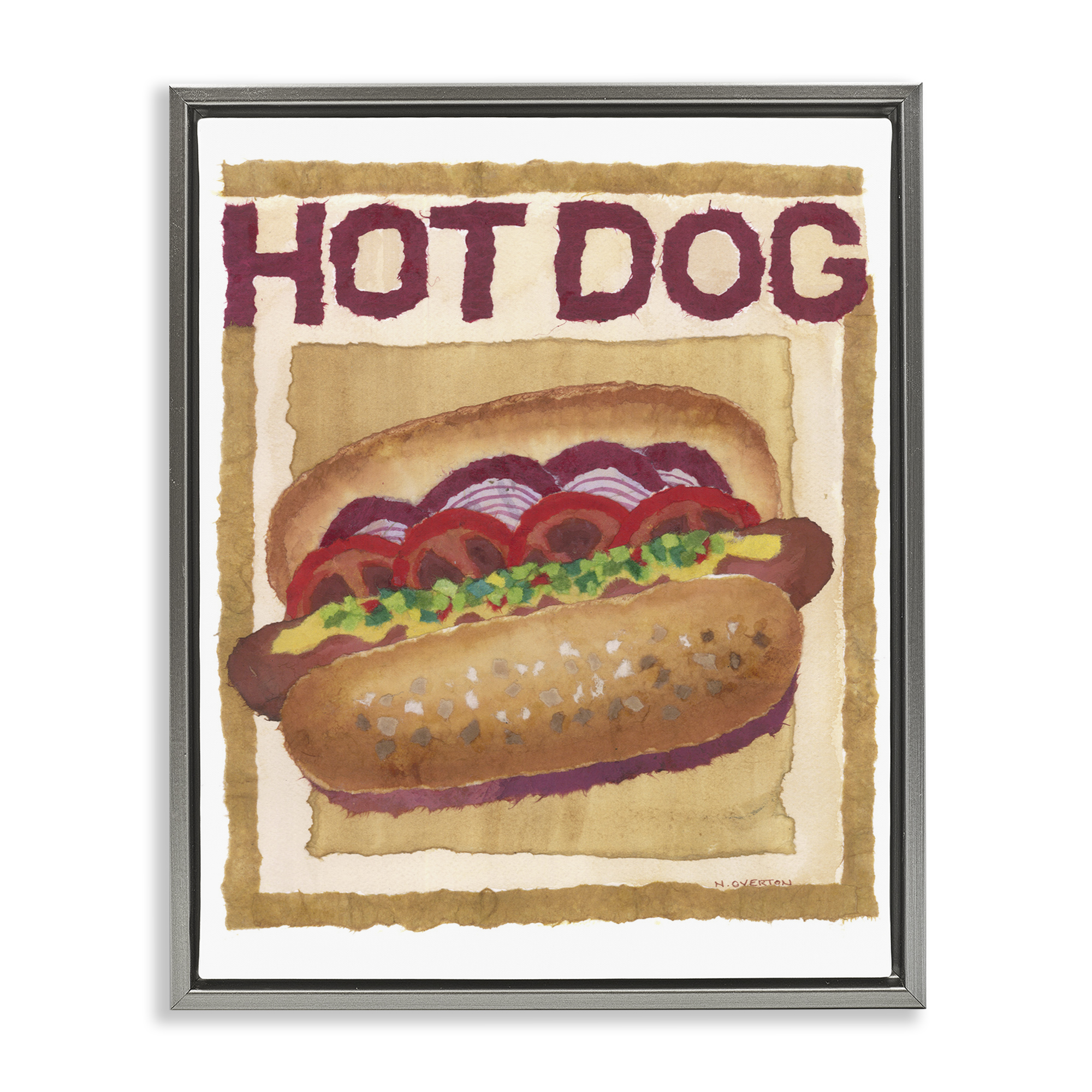 Stupell Industries Traditional Hot Dog Food & Beverage Painting Gray Floater Framed Art Print Wall Art, 17 x 21